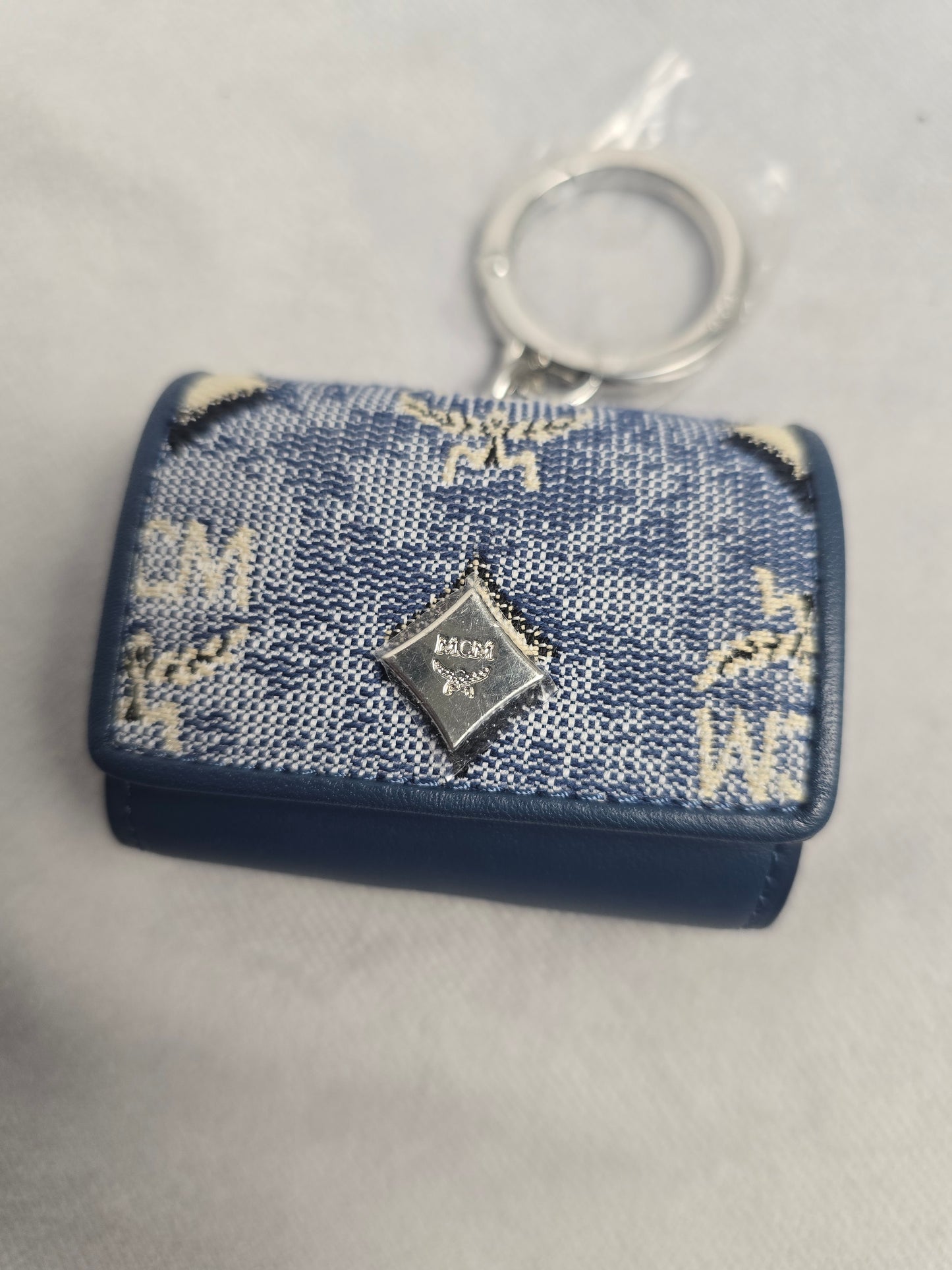 MCM Mini Denim Jacquard Air Pod Holder/Purse Charm