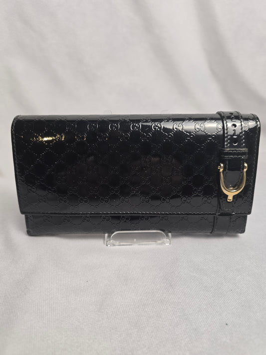 Gucci Black Patent Micro Guccisma Contintental Wallet