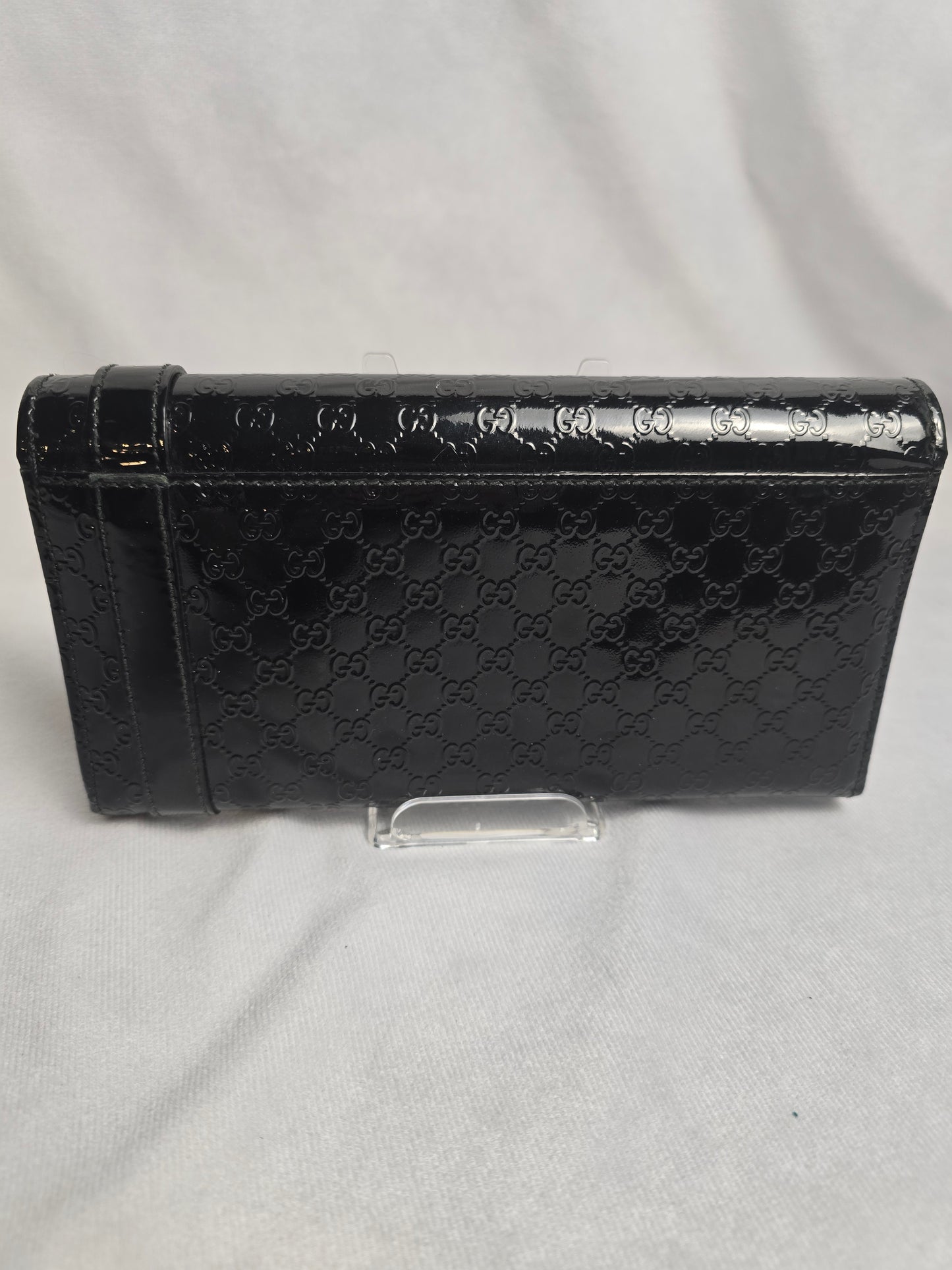 Gucci Black Patent Micro Guccisma Contintental Wallet