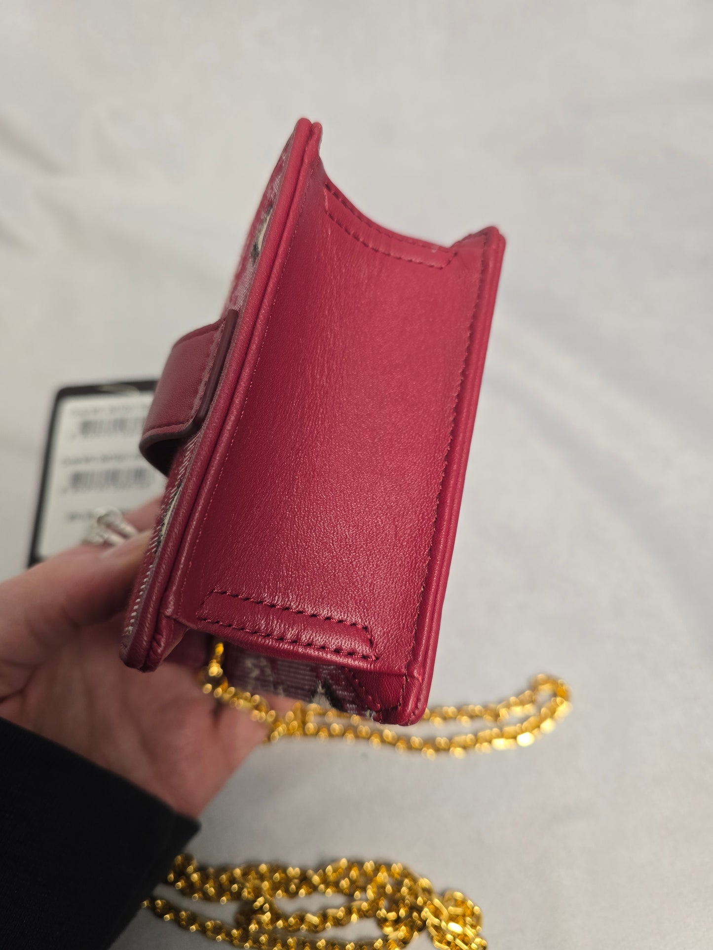 MCM Mini Denim Jacquard Purse/Card Wallet on Chain