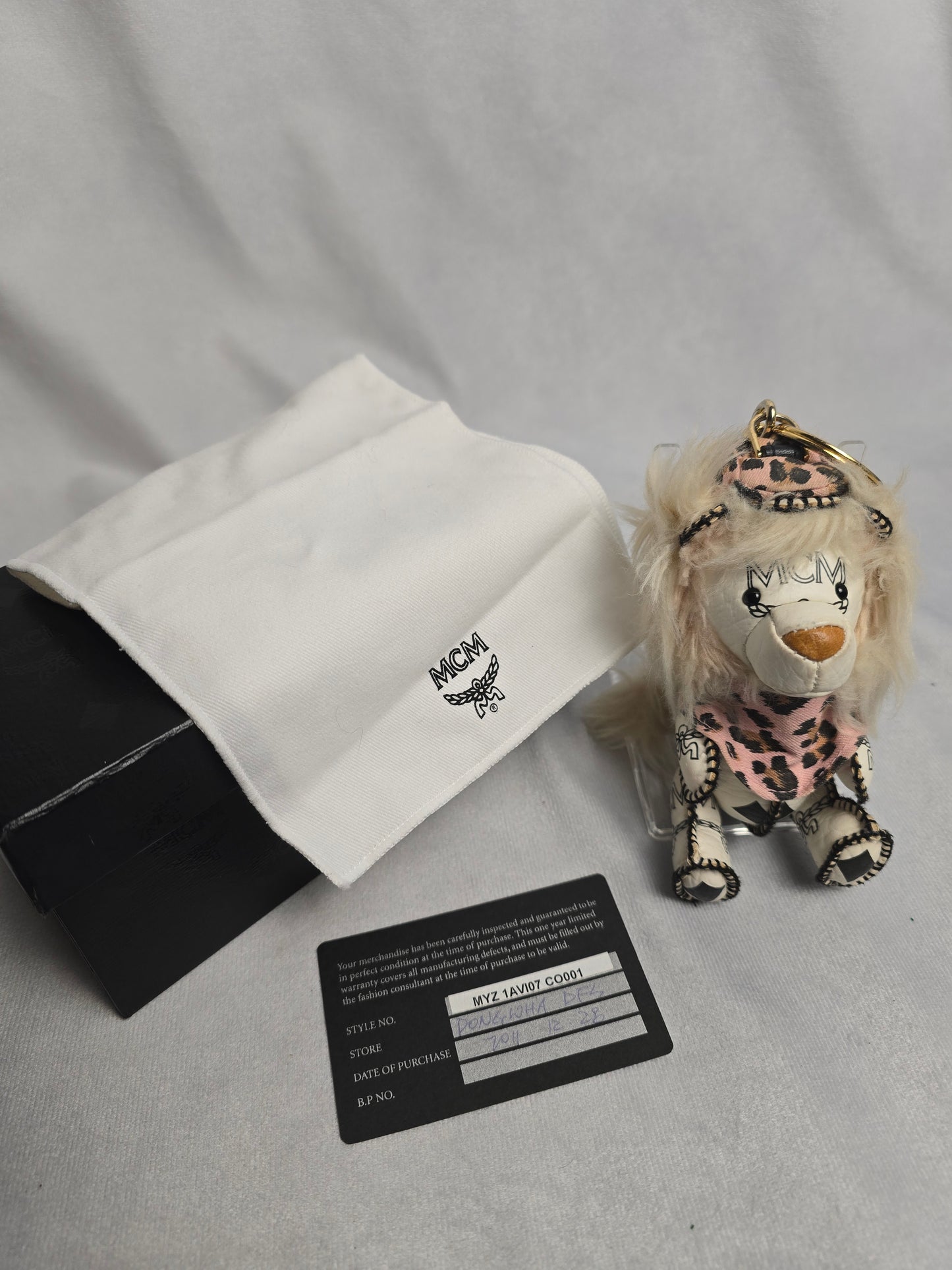 MCM Lion in Leopard Bib Keychain/Bag Charm