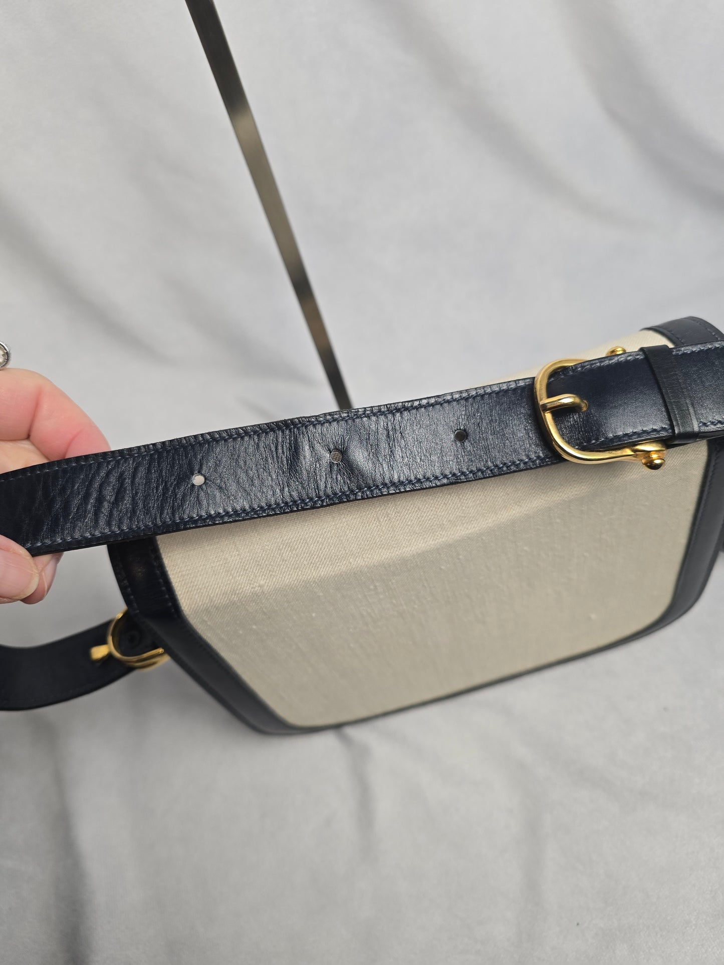 Celine Vintage Horse Carriage Shoulder Bag in Navy/Beige
