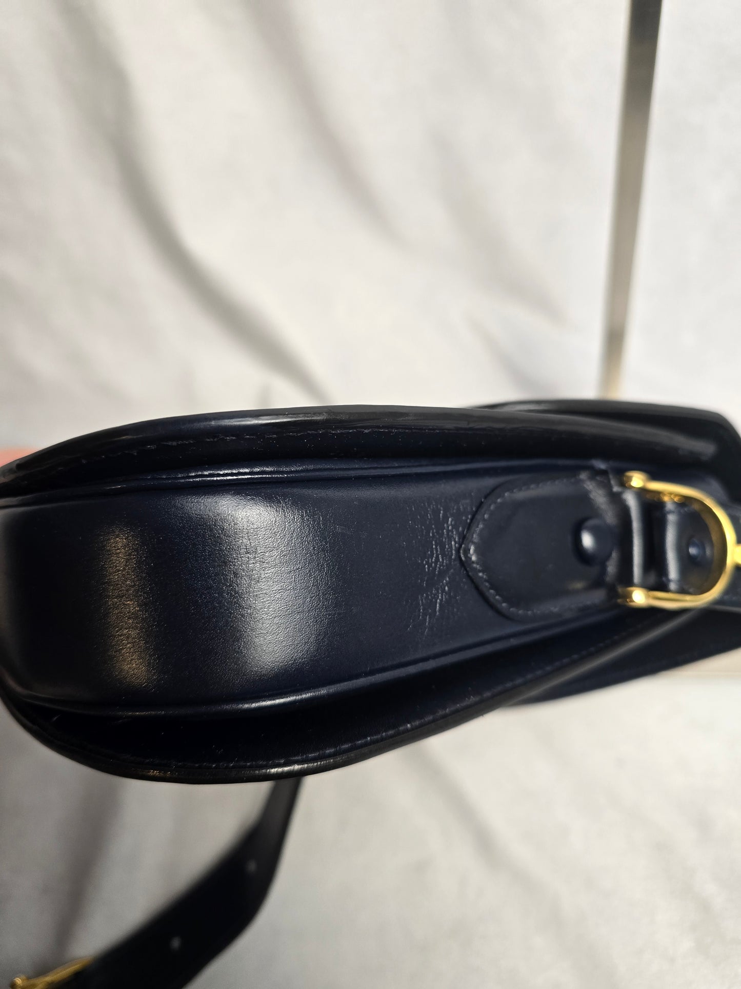 Celine Vintage Horse Carriage Shoulder Bag in Navy/Beige