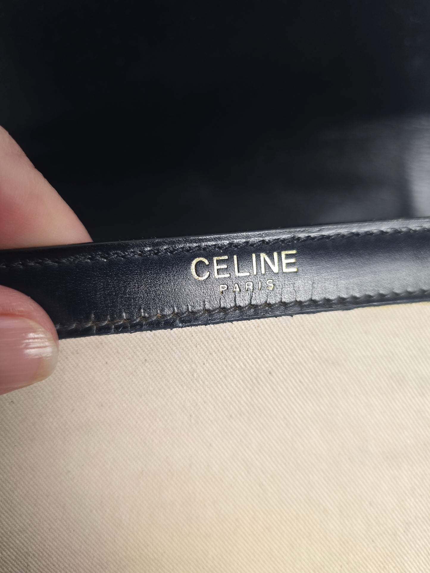 Celine Vintage Horse Carriage Shoulder Bag in Navy/Beige