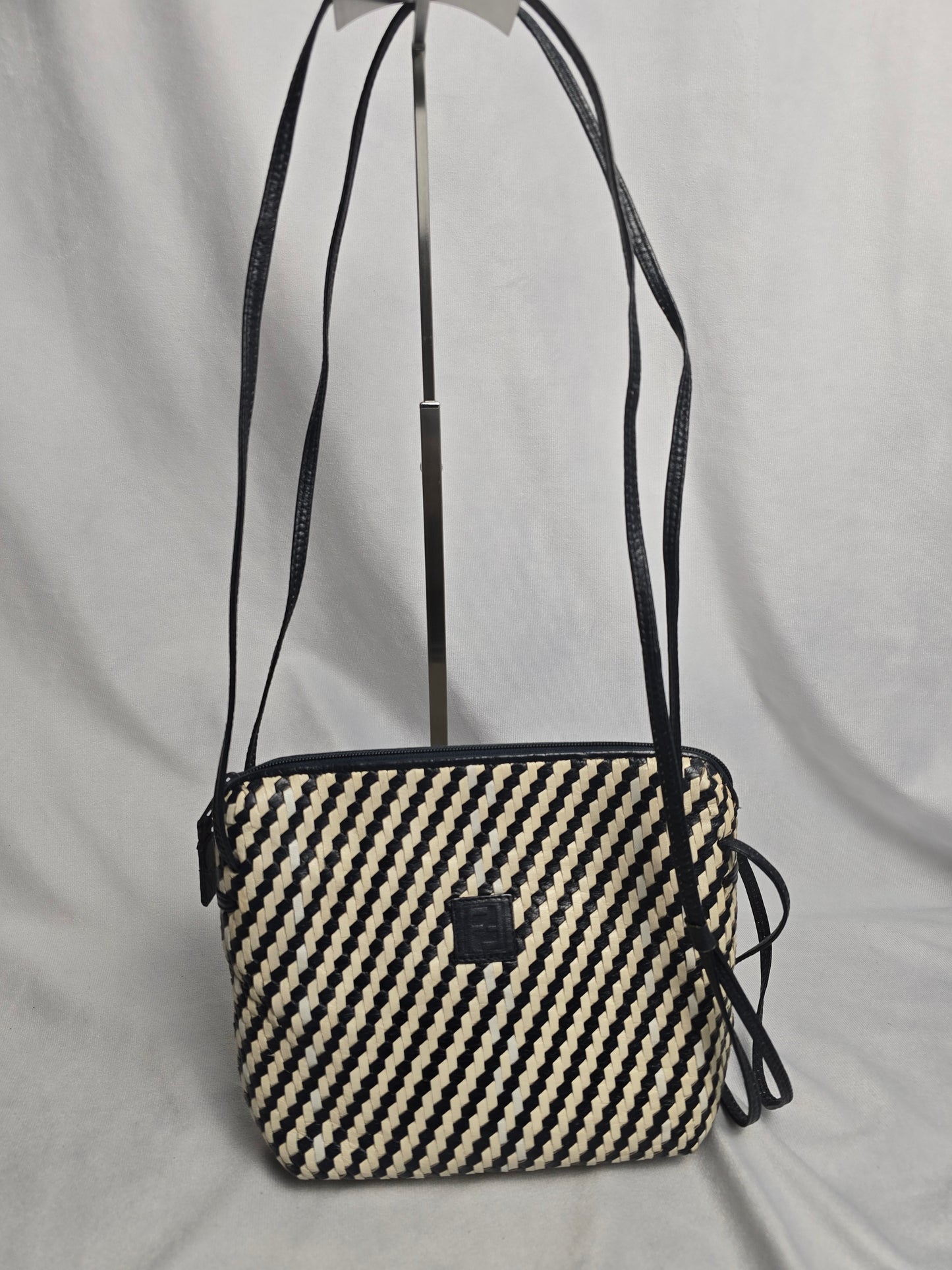 Fendi Vintage Woven Leather Crossbody in Navy/White