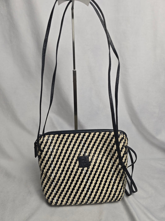 Fendi Vintage Woven Leather Crossbody in Navy/White