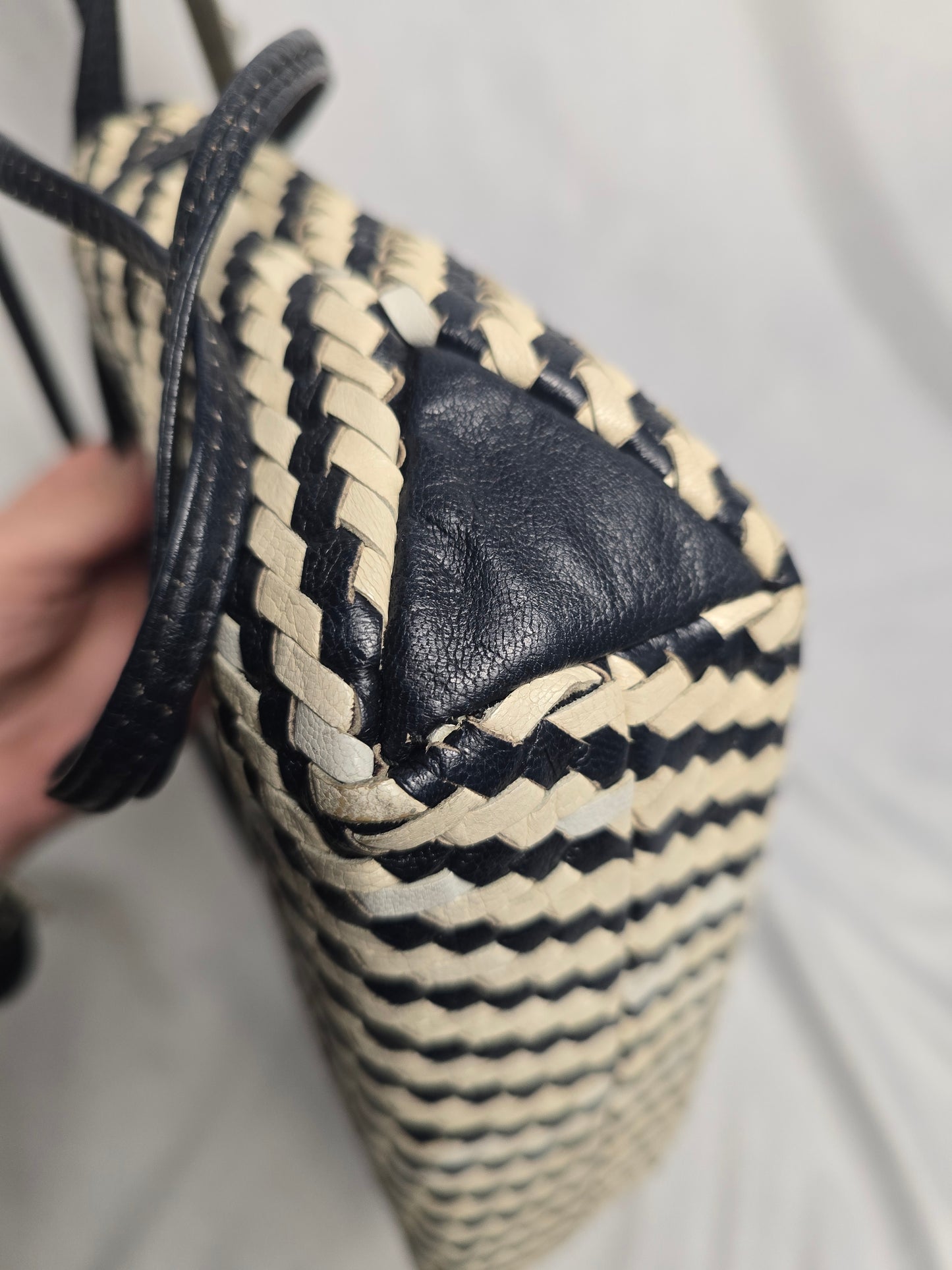Fendi Vintage Woven Leather Crossbody in Navy/White