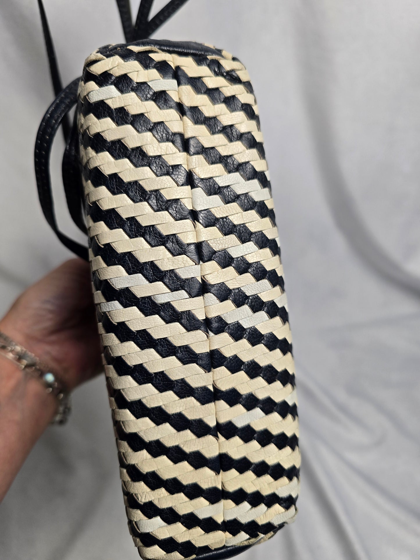 Fendi Vintage Woven Leather Crossbody in Navy/White