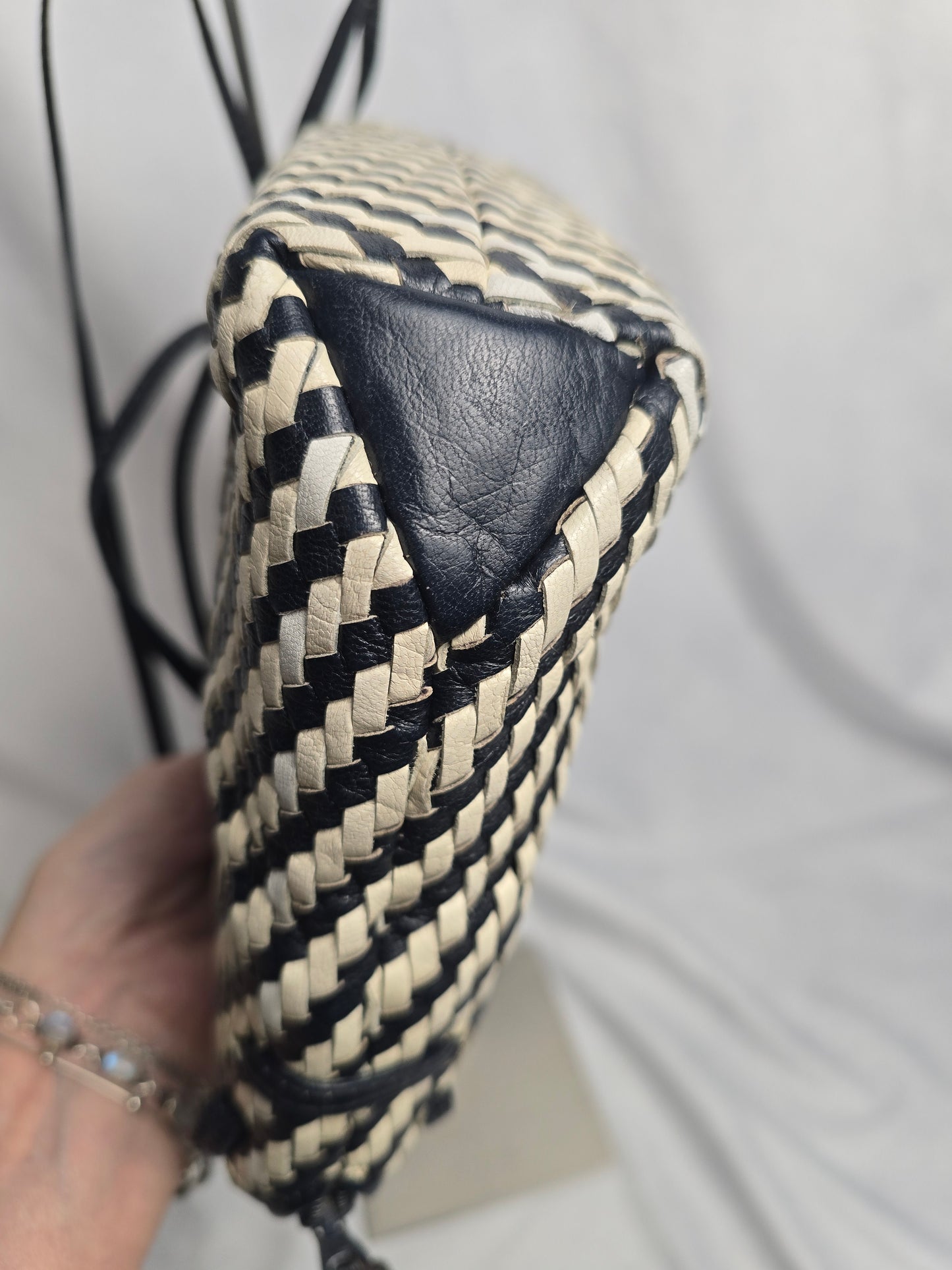 Fendi Vintage Woven Leather Crossbody in Navy/White