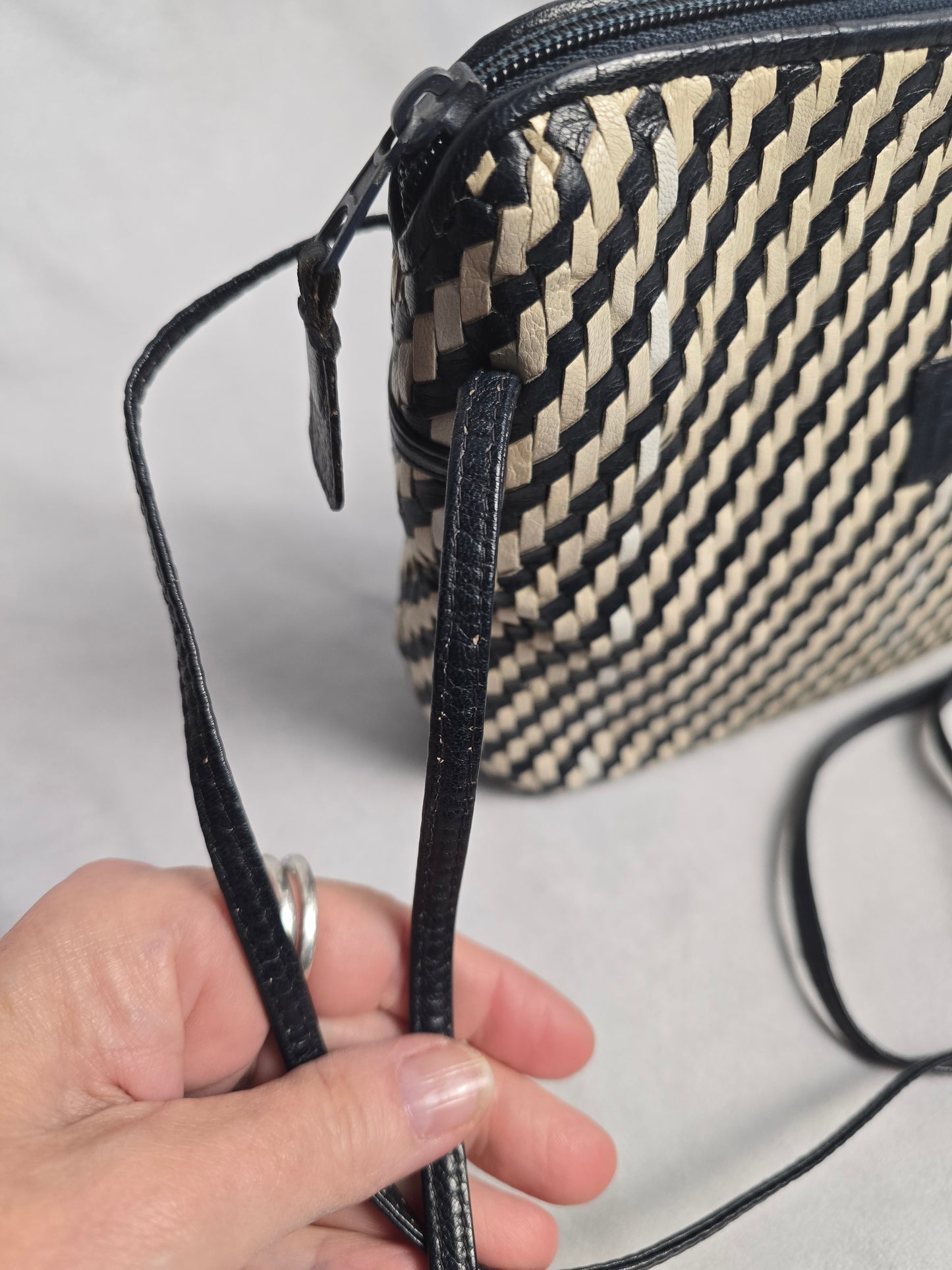 Fendi Vintage Woven Leather Crossbody in Navy/White