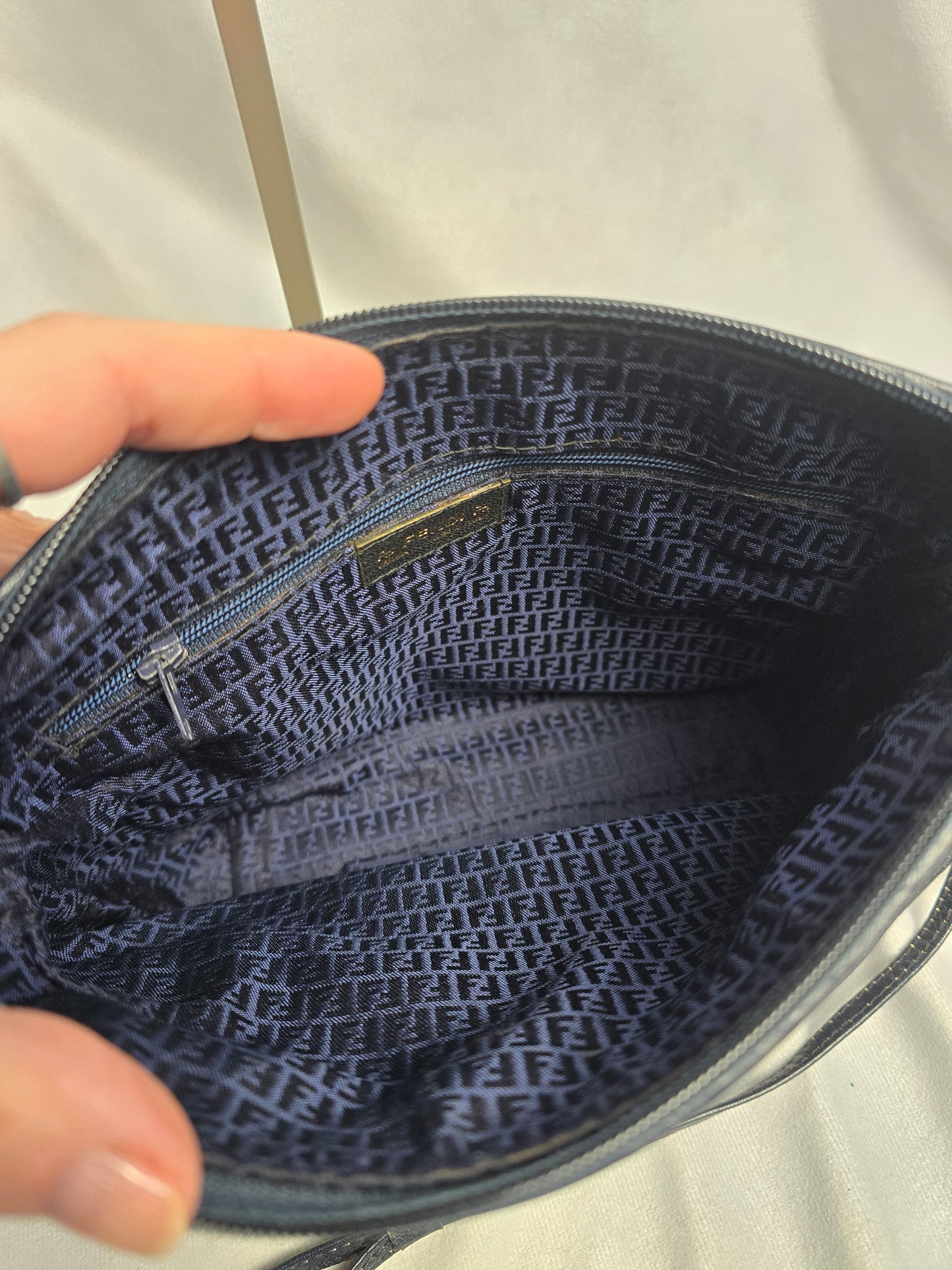 Fendi Vintage Woven Leather Crossbody in Navy/White