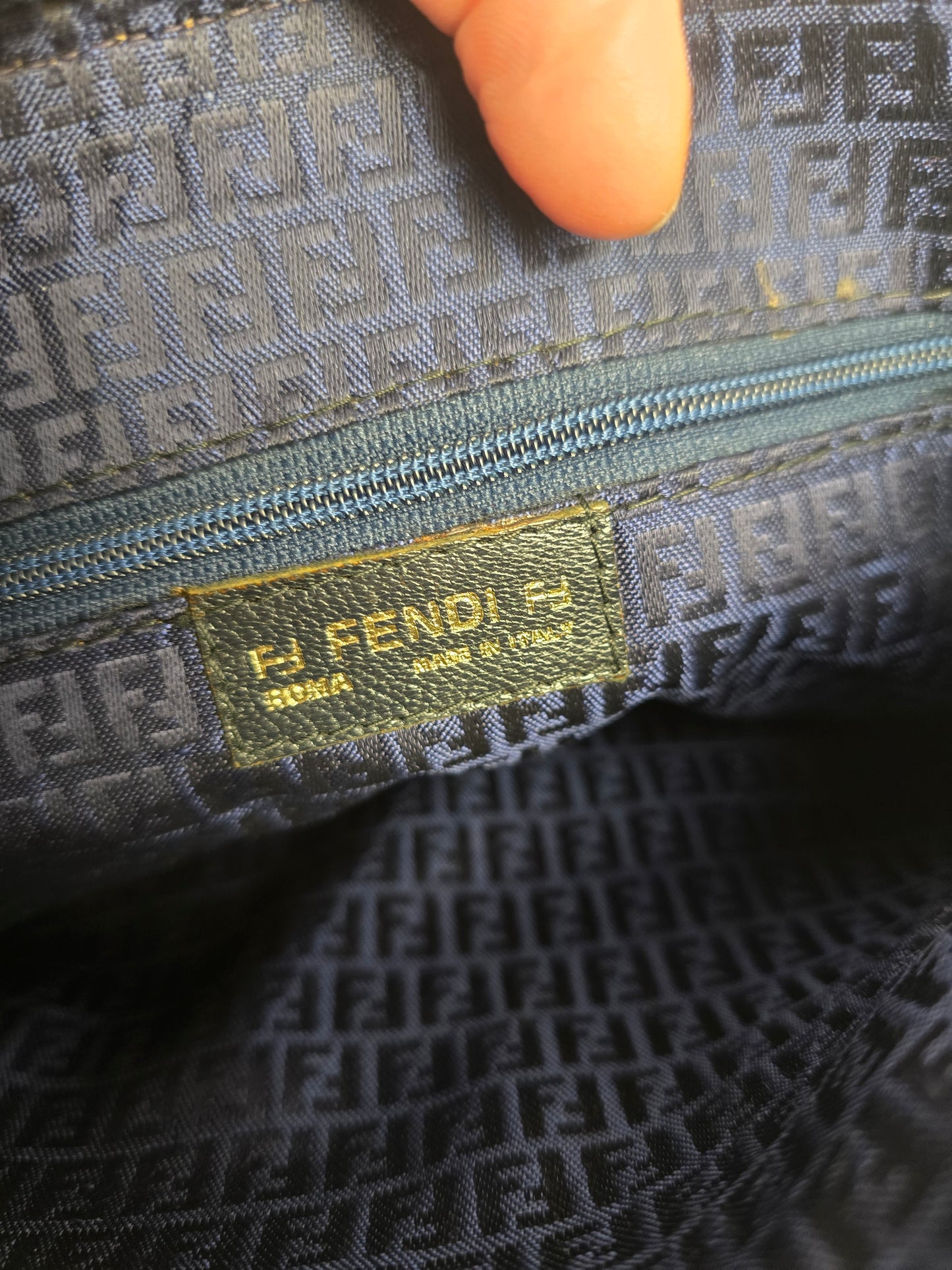 Fendi Vintage Woven Leather Crossbody in Navy/White