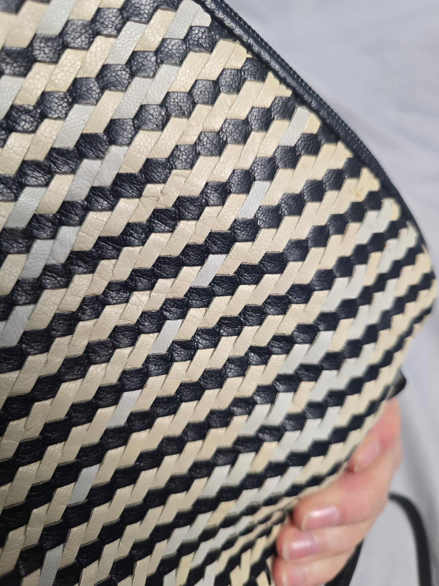 Fendi Vintage Woven Leather Crossbody in Navy/White