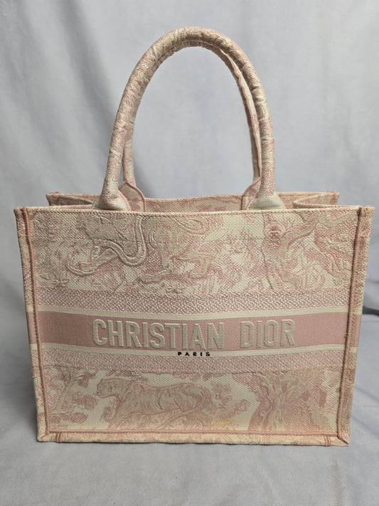 Christian Dior Canvas Toile Du Jouy Embroidered Medium Tote in Pink