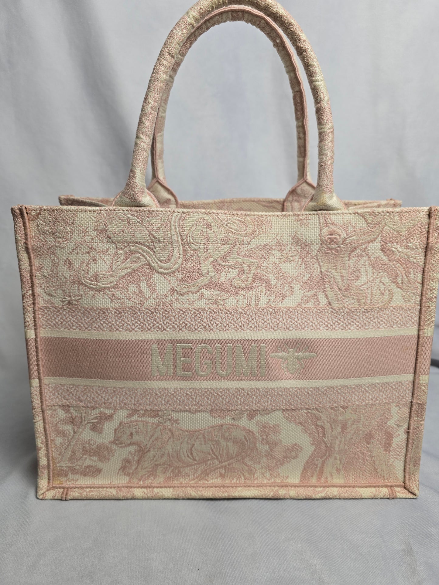 Christian Dior Canvas Toile Du Jouy Embroidered Medium Tote in Pink
