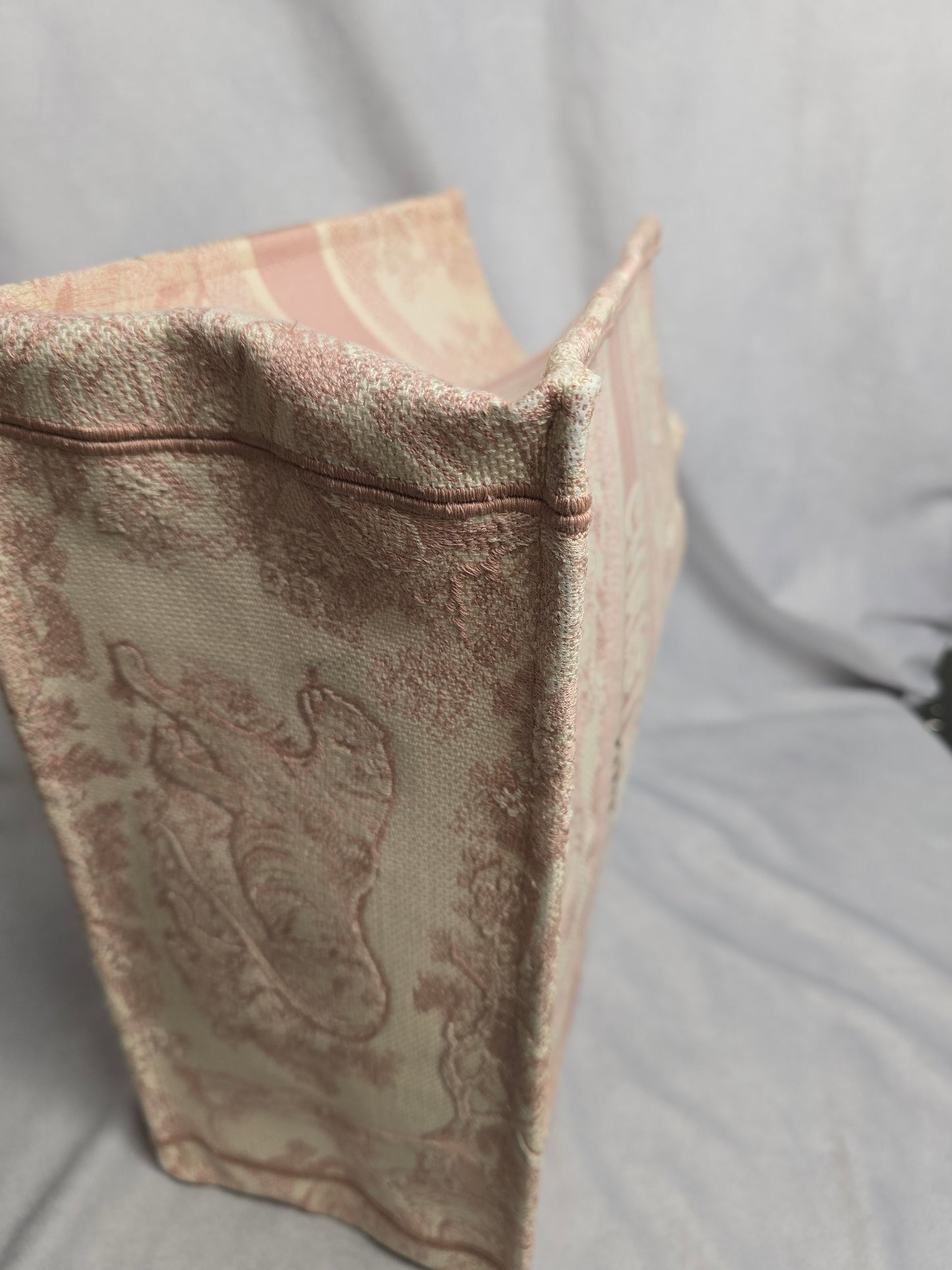 Christian Dior Canvas Toile Du Jouy Embroidered Medium Tote in Pink