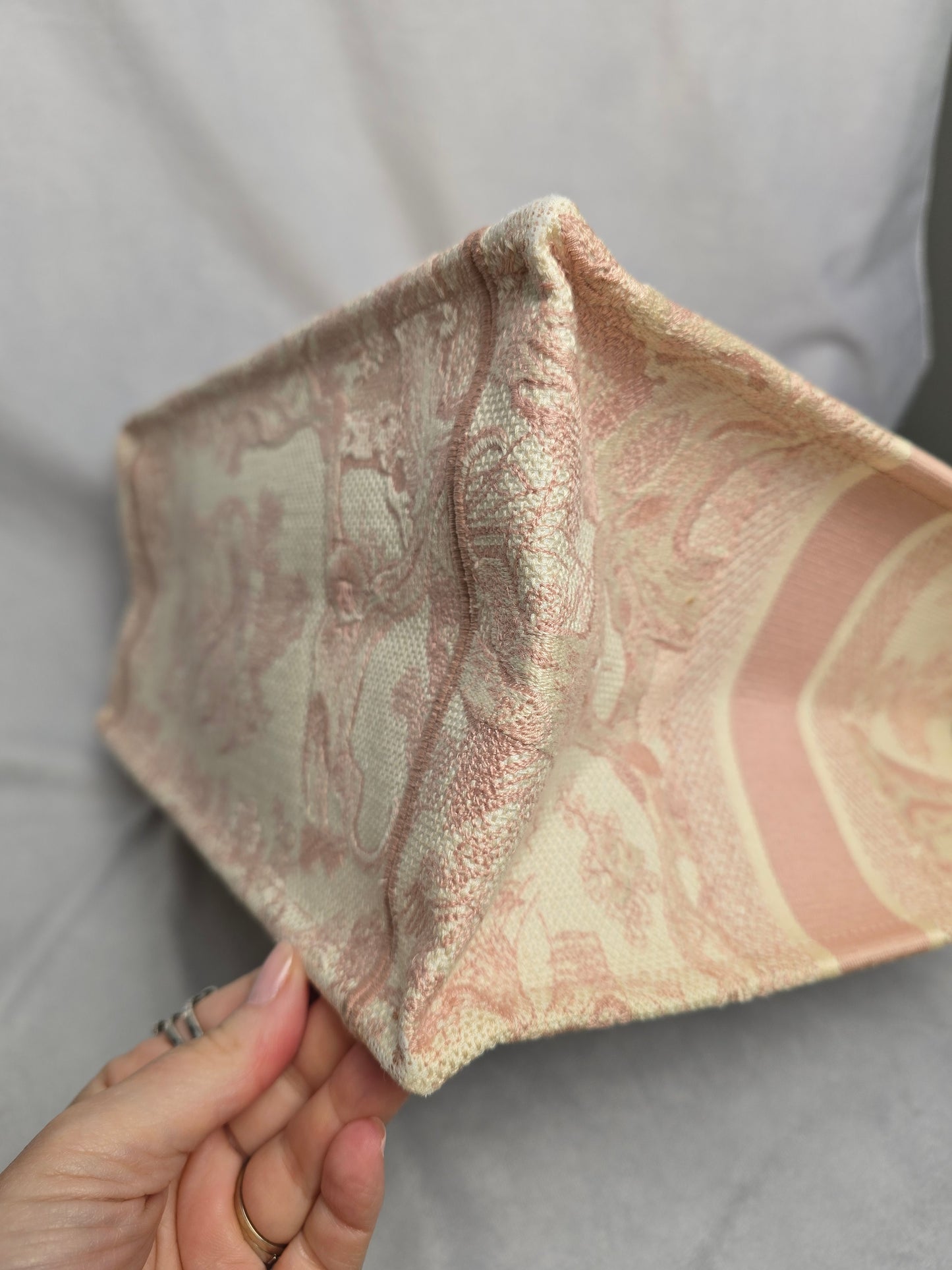 Christian Dior Canvas Toile Du Jouy Embroidered Medium Tote in Pink