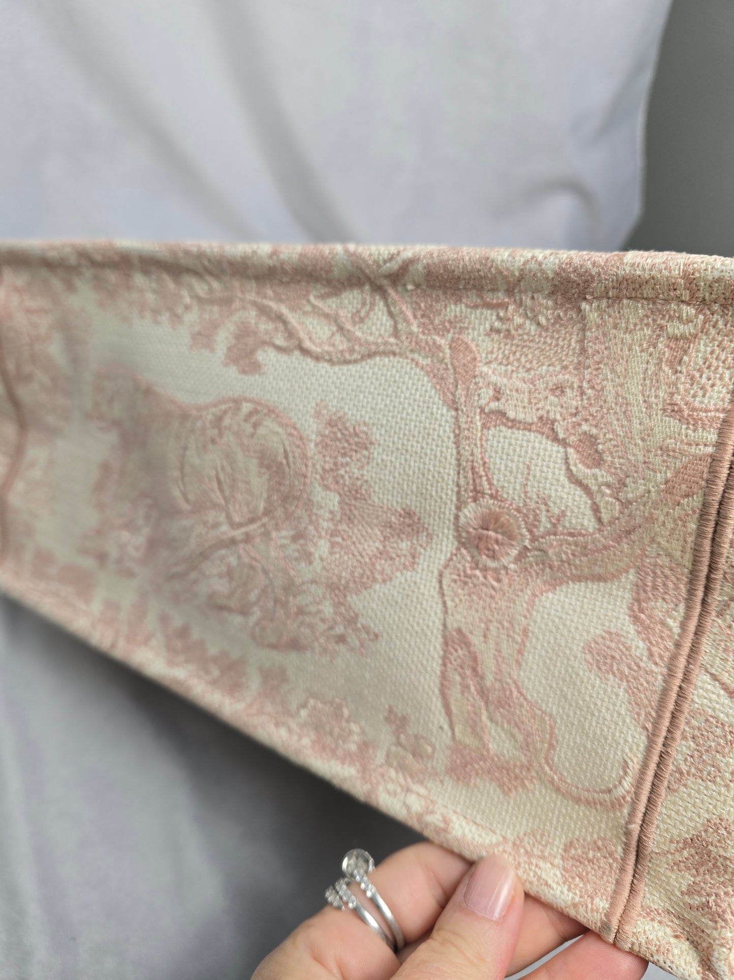Christian Dior Canvas Toile Du Jouy Embroidered Medium Tote in Pink