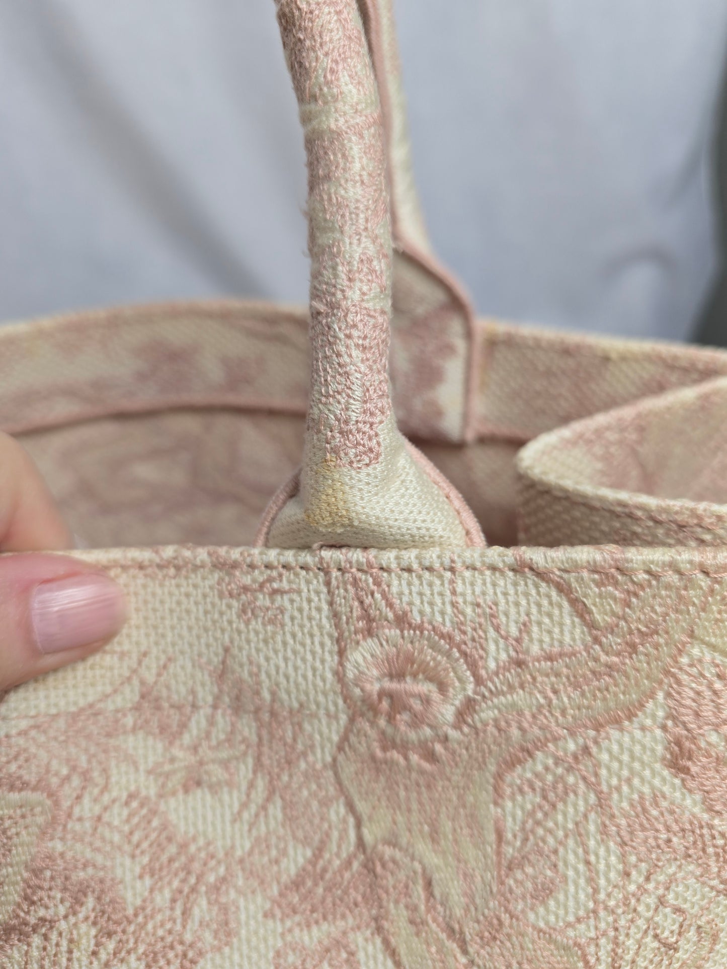 Christian Dior Canvas Toile Du Jouy Embroidered Medium Tote in Pink