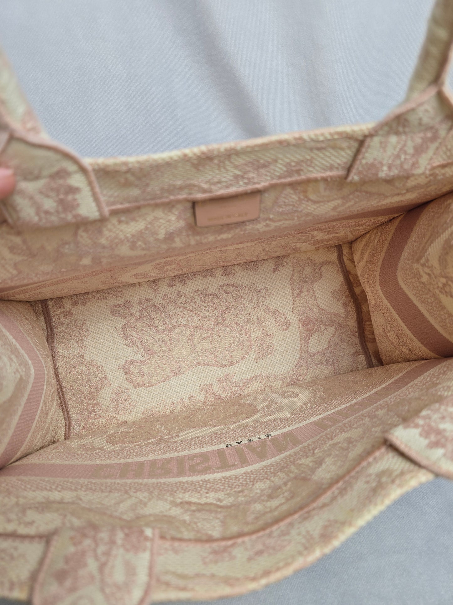 Christian Dior Canvas Toile Du Jouy Embroidered Medium Tote in Pink