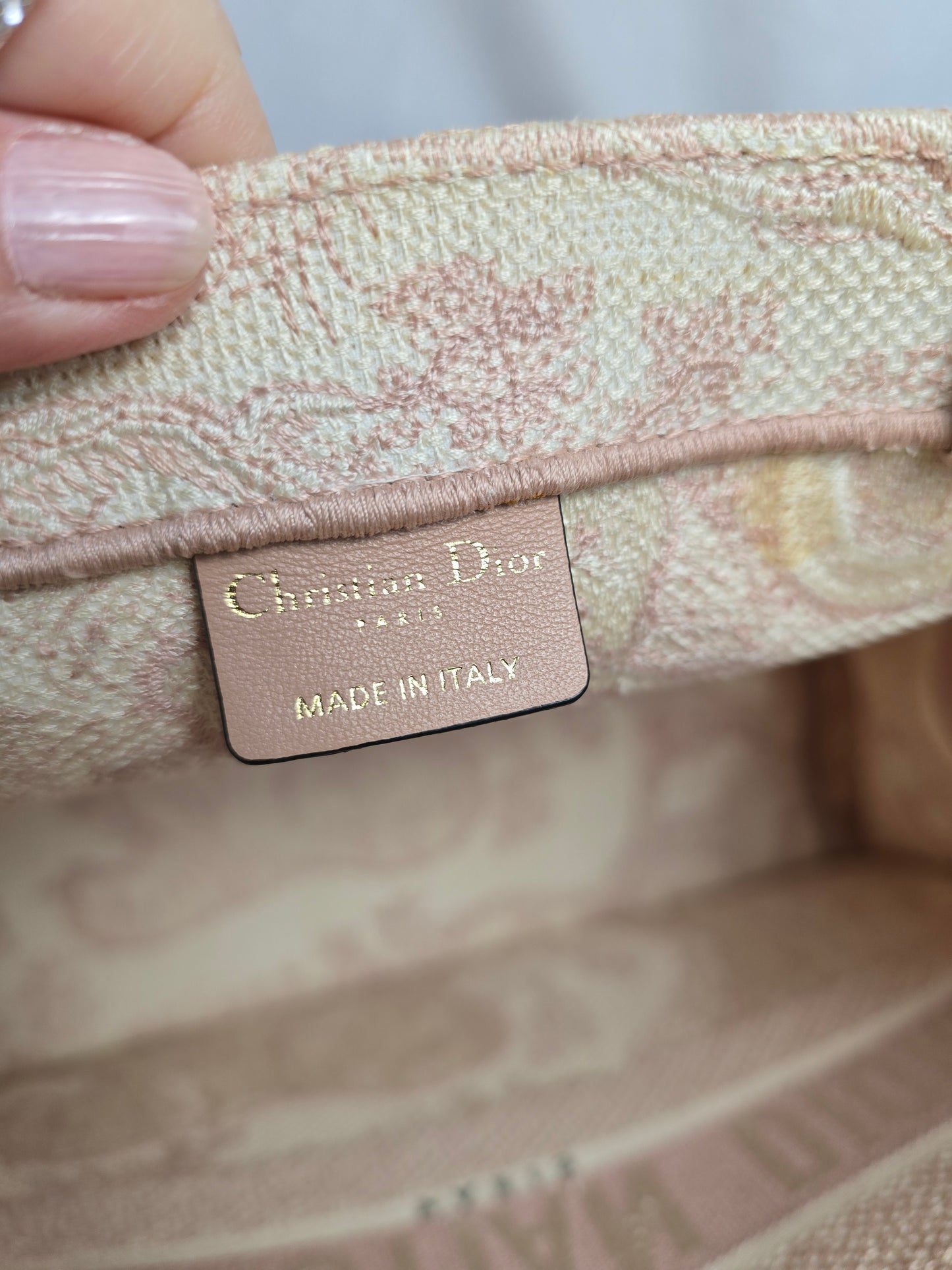 Christian Dior Canvas Toile Du Jouy Embroidered Medium Tote in Pink