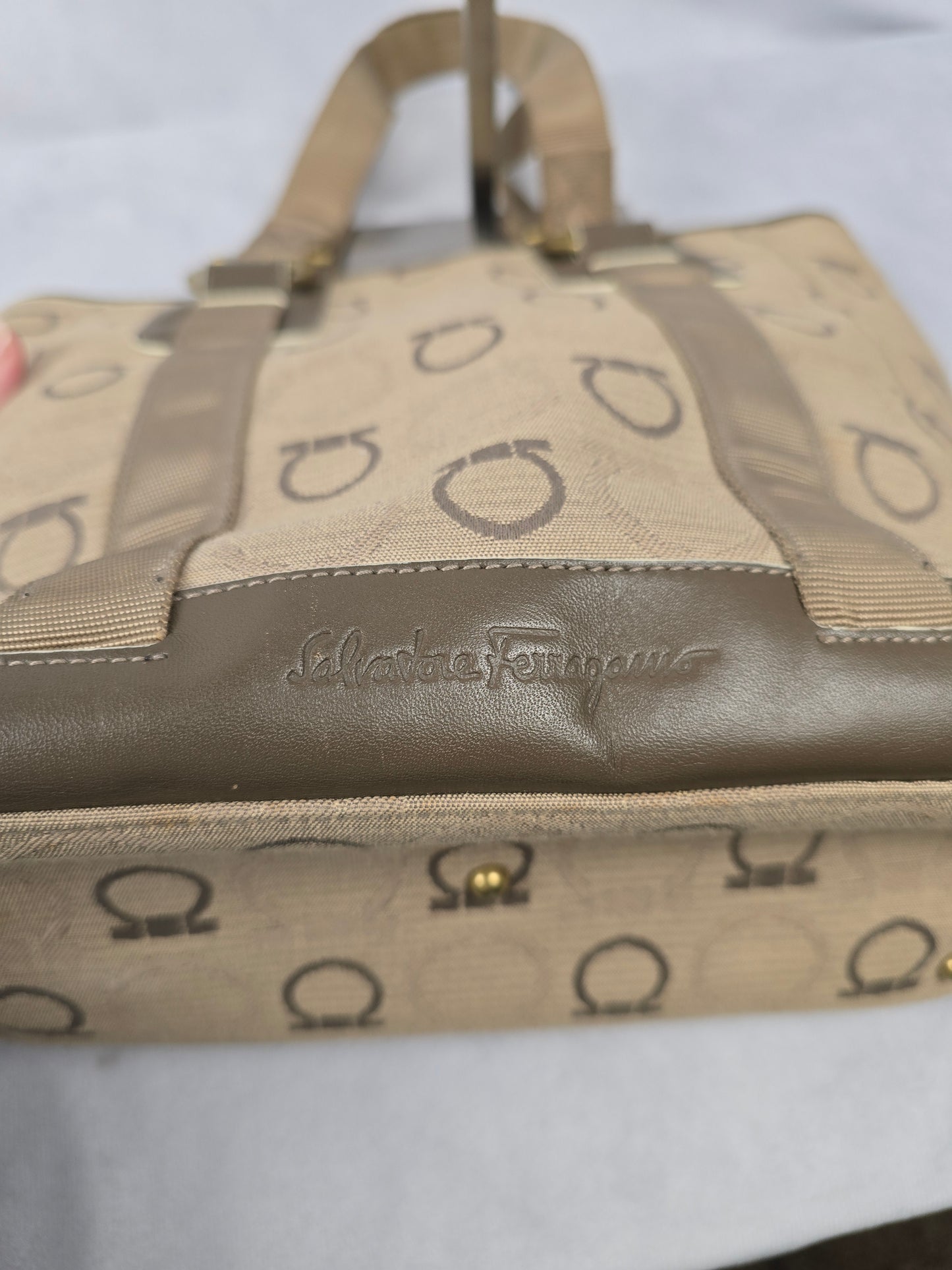 Ferragamo Gancini Leather and Canvas Tote