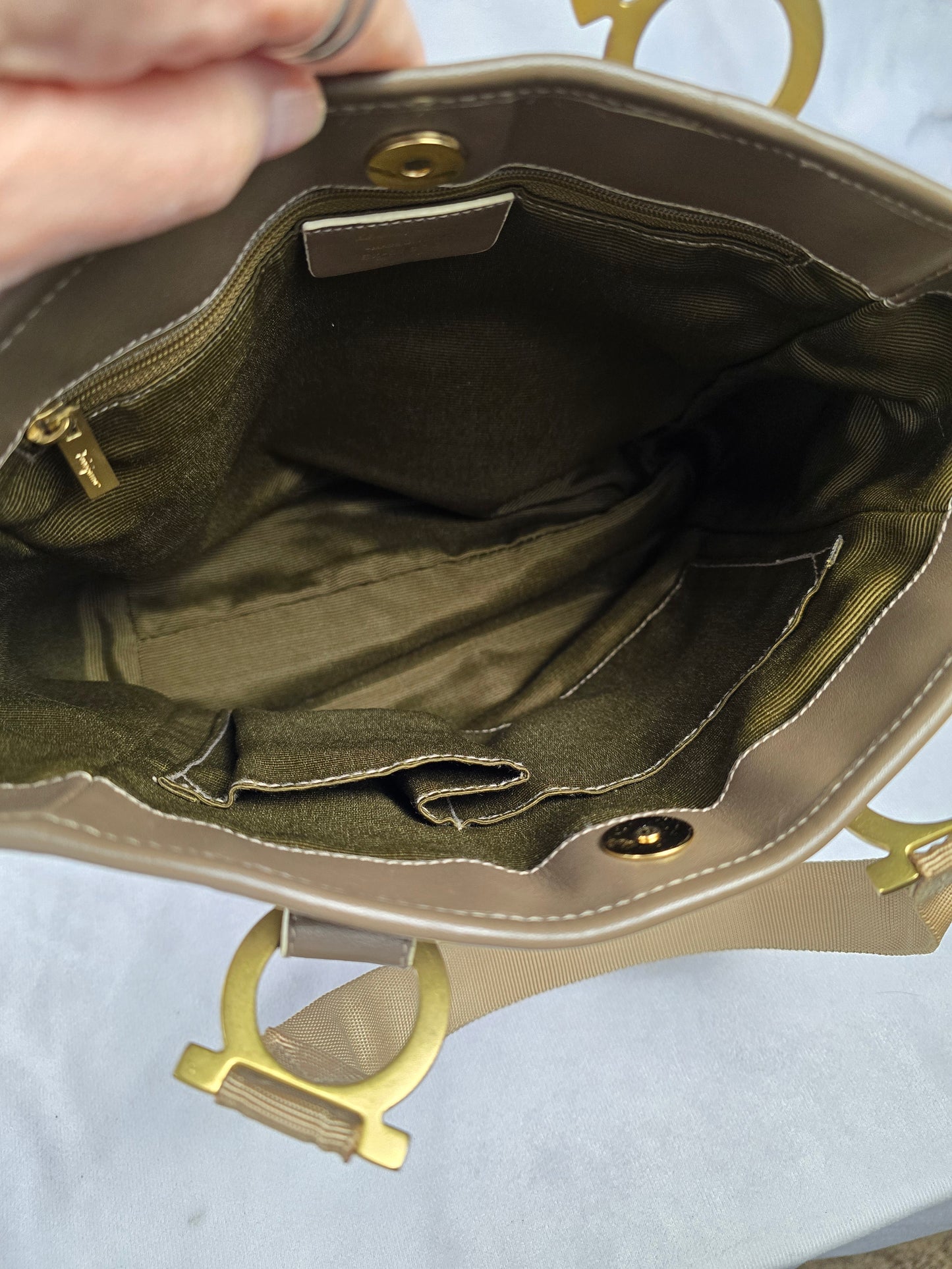 Ferragamo Gancini Leather and Canvas Tote