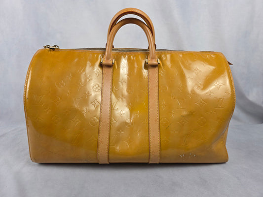 LOUIS VUITTON VINTAGE YELLOW VERNIS MONOGRAM KEEPALL 50