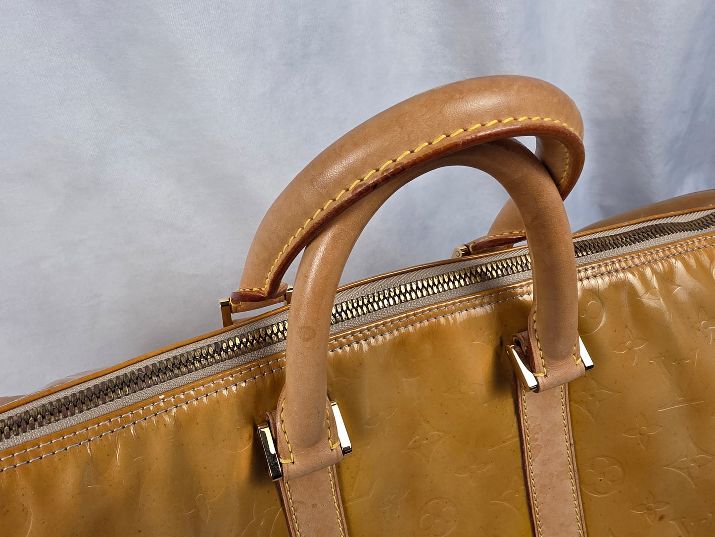 LOUIS VUITTON VINTAGE YELLOW VERNIS MONOGRAM KEEPALL 50