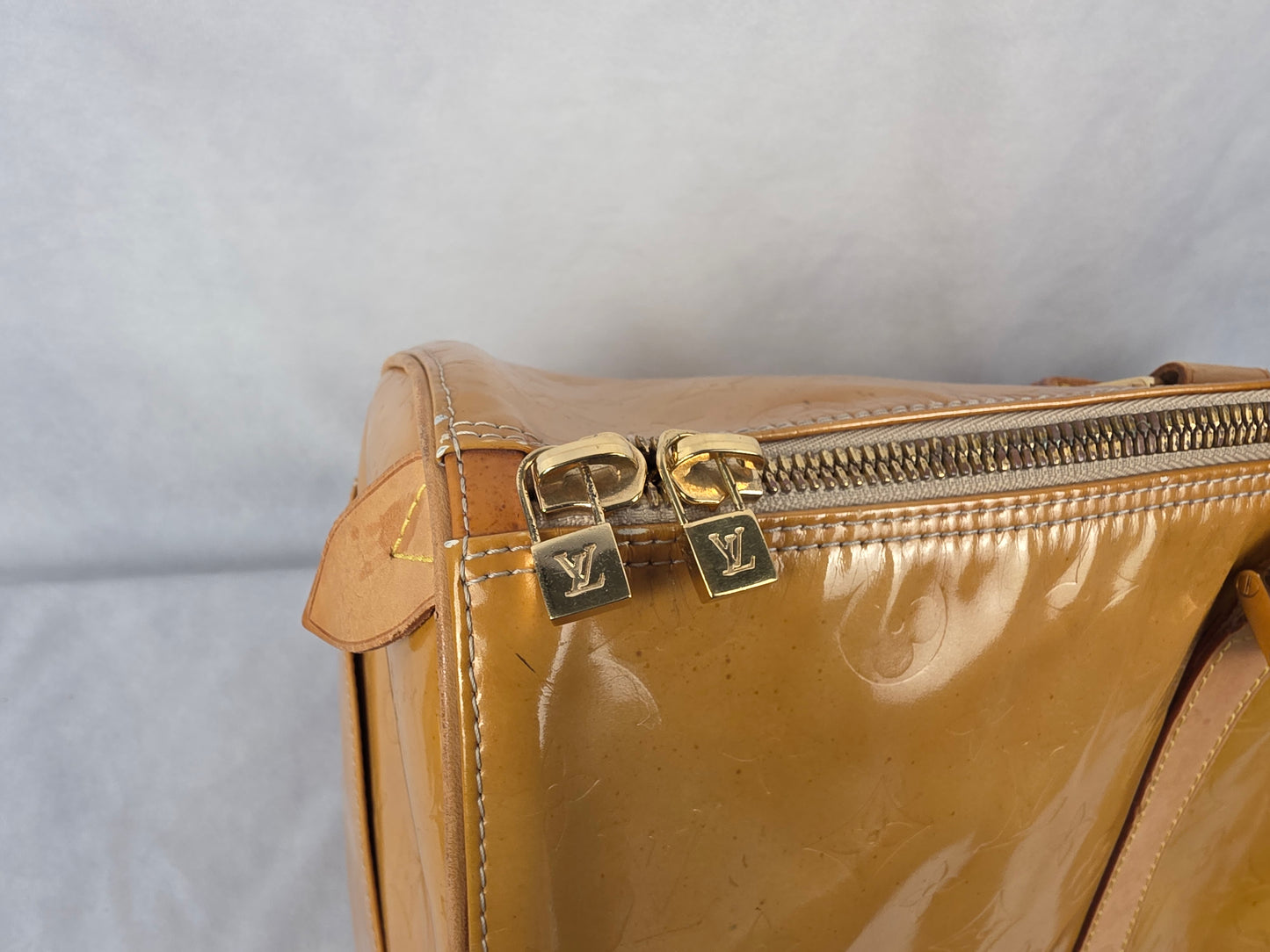 LOUIS VUITTON VINTAGE YELLOW VERNIS MONOGRAM KEEPALL 50