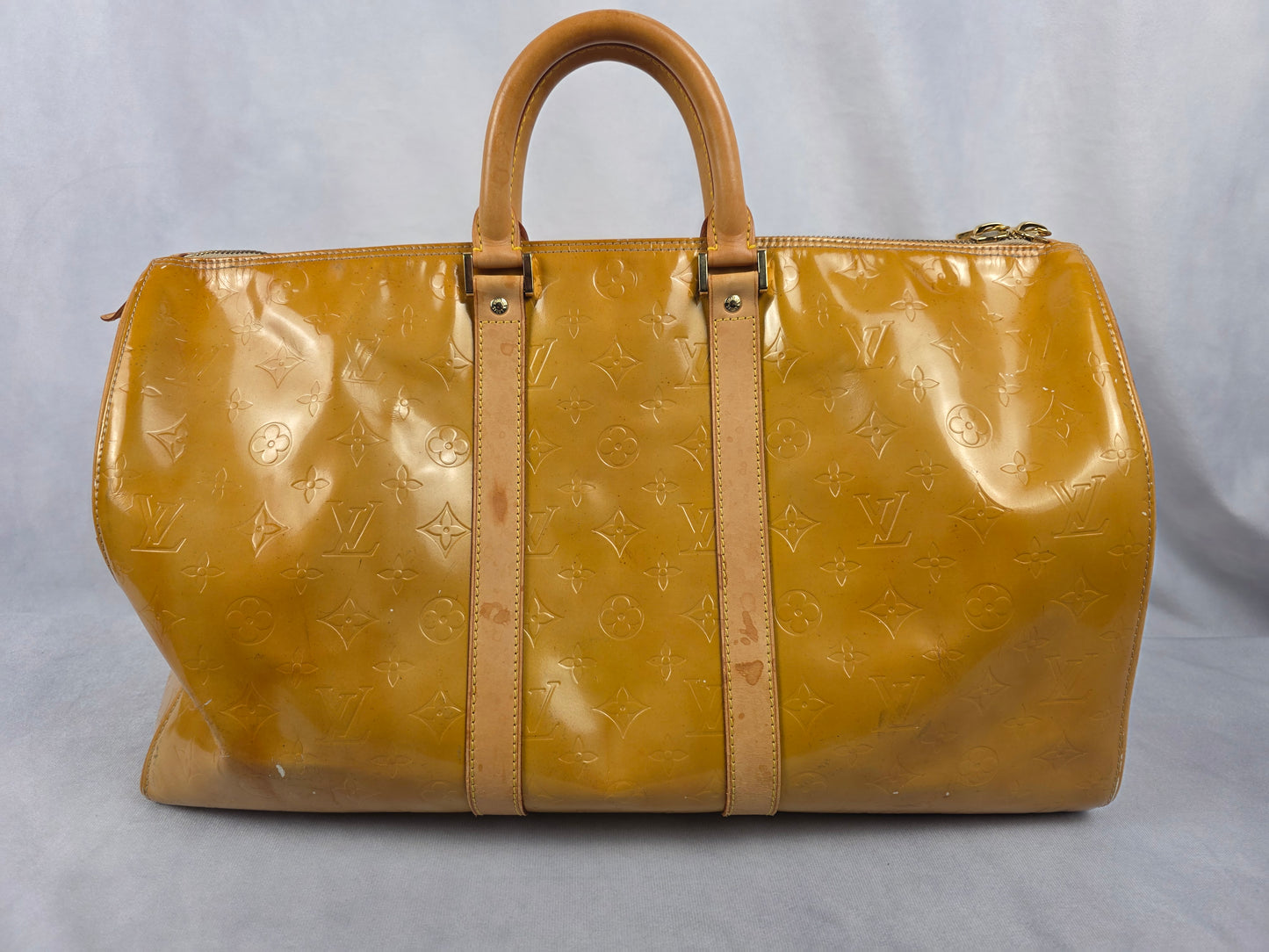 LOUIS VUITTON VINTAGE YELLOW VERNIS MONOGRAM KEEPALL 50