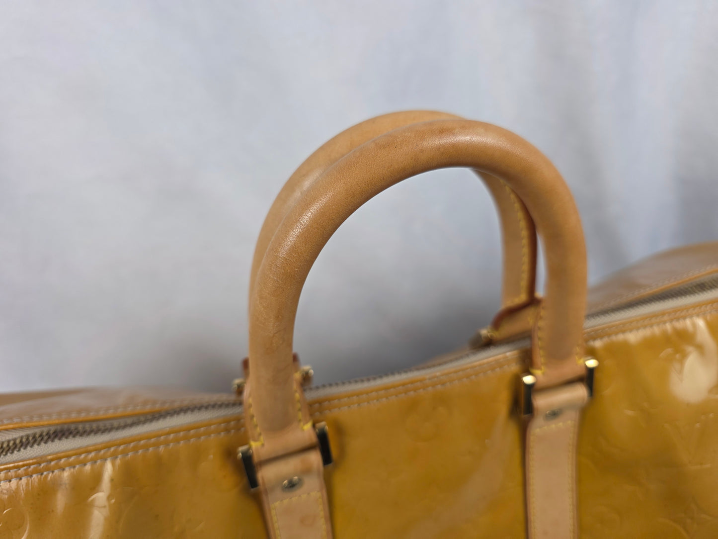 LOUIS VUITTON VINTAGE YELLOW VERNIS MONOGRAM KEEPALL 50