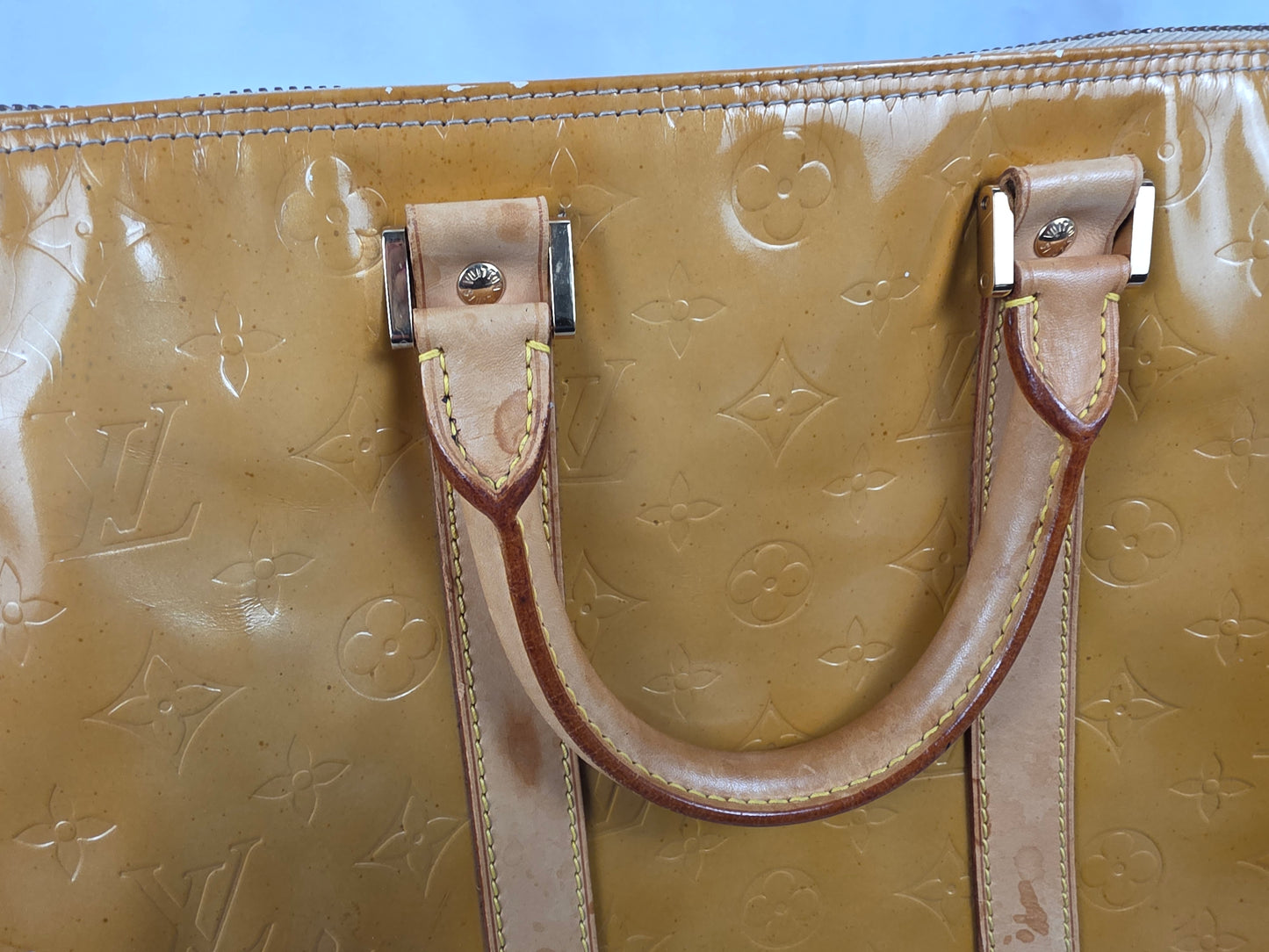 LOUIS VUITTON VINTAGE YELLOW VERNIS MONOGRAM KEEPALL 50