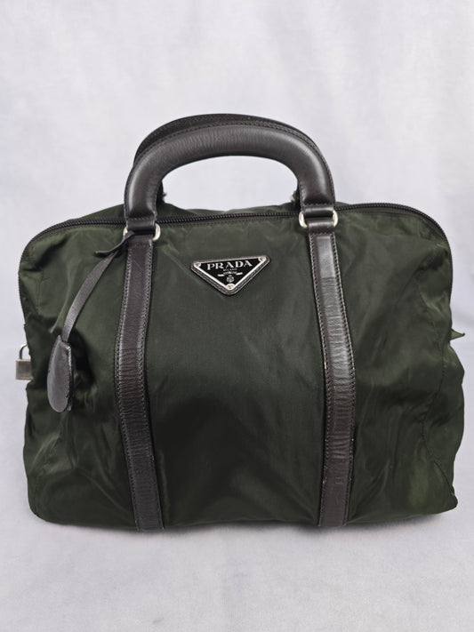 Prada Tessuto Nylon Olive Green Boston Bag