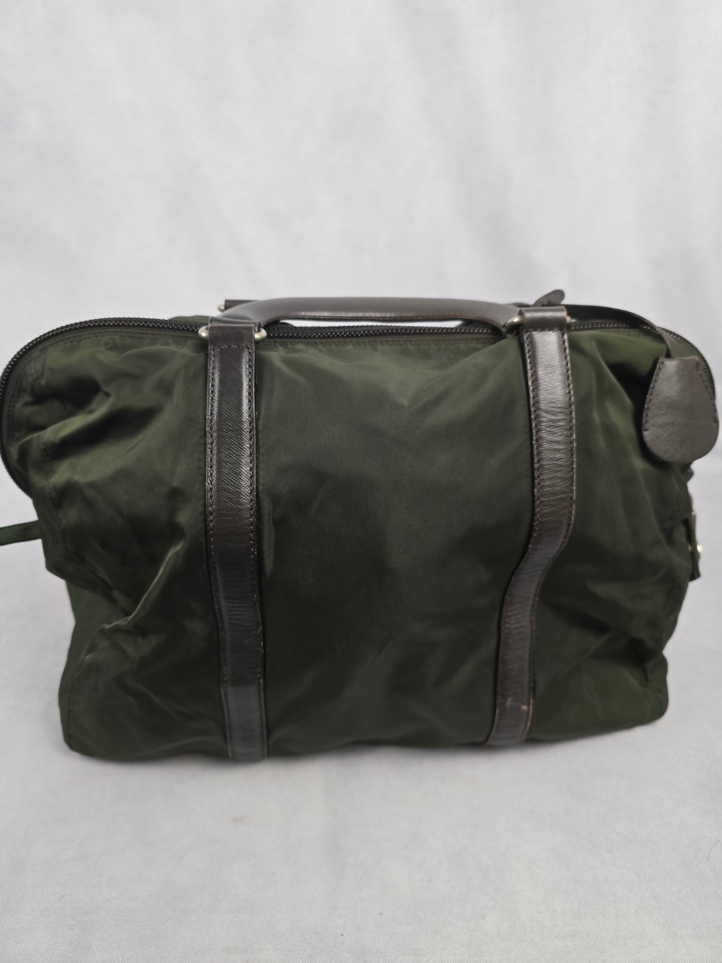 Prada Tessuto Nylon Olive Green Boston Bag