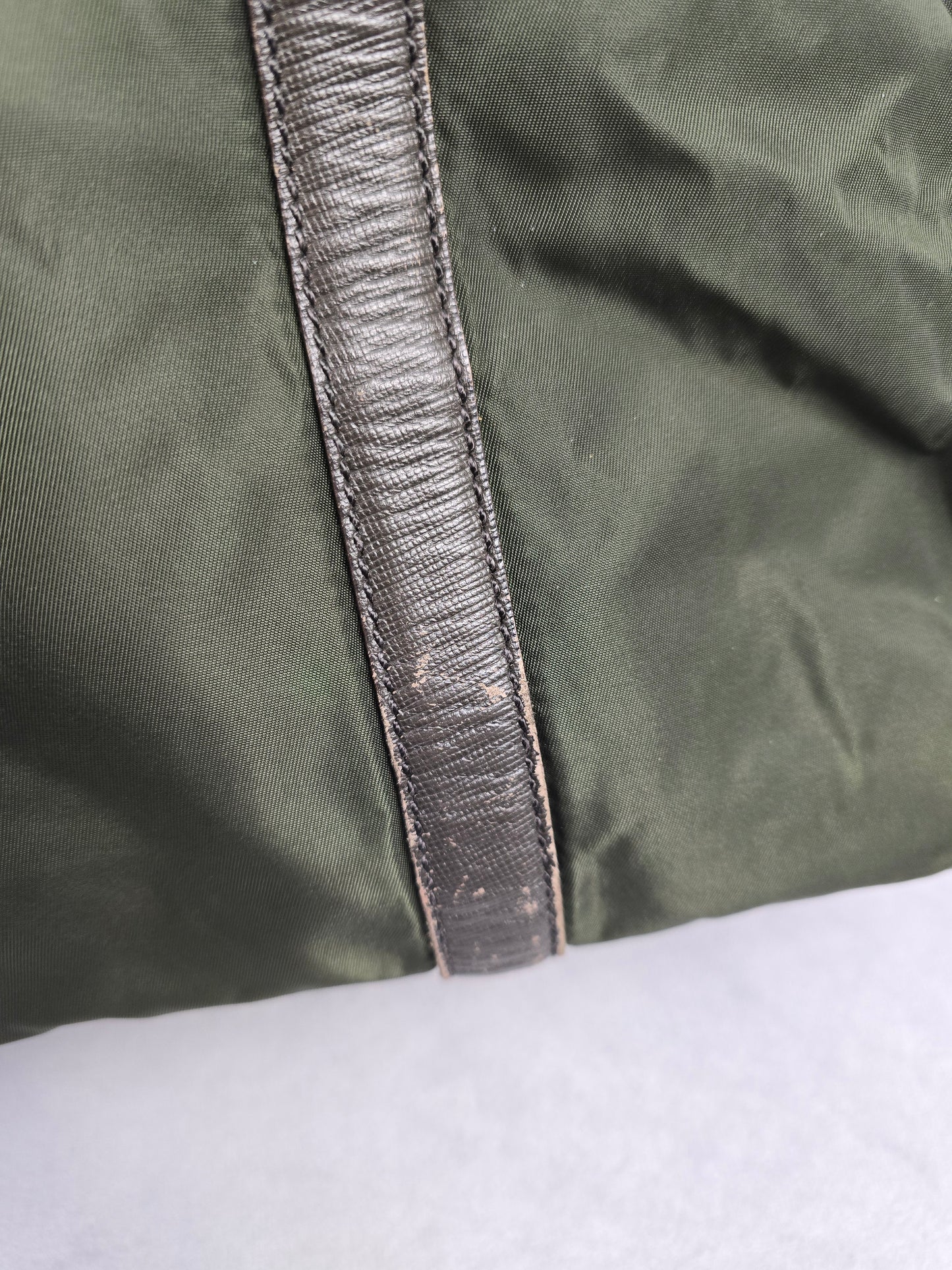 Prada Tessuto Nylon Olive Green Boston Bag