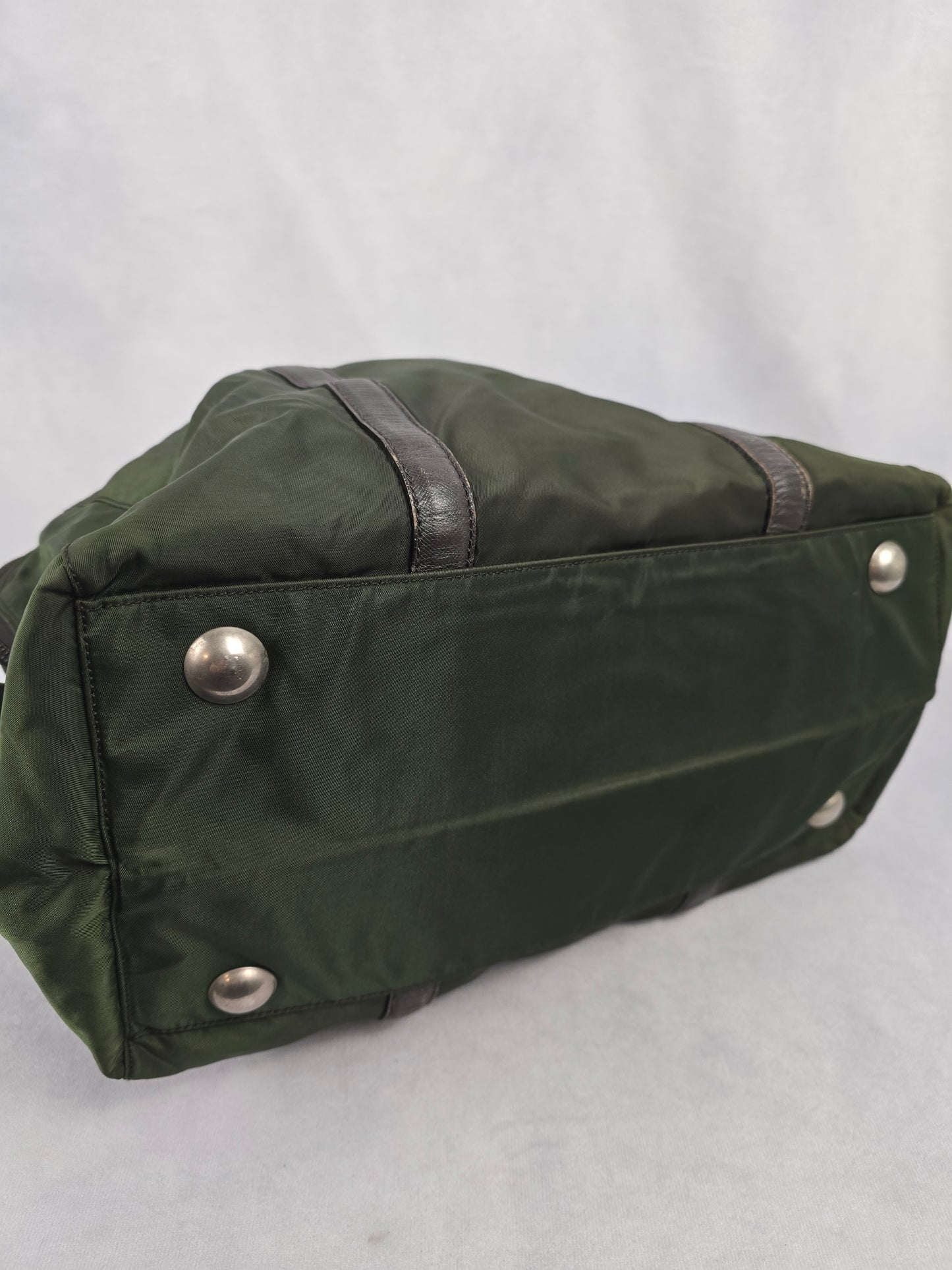 Prada Tessuto Nylon Olive Green Boston Bag