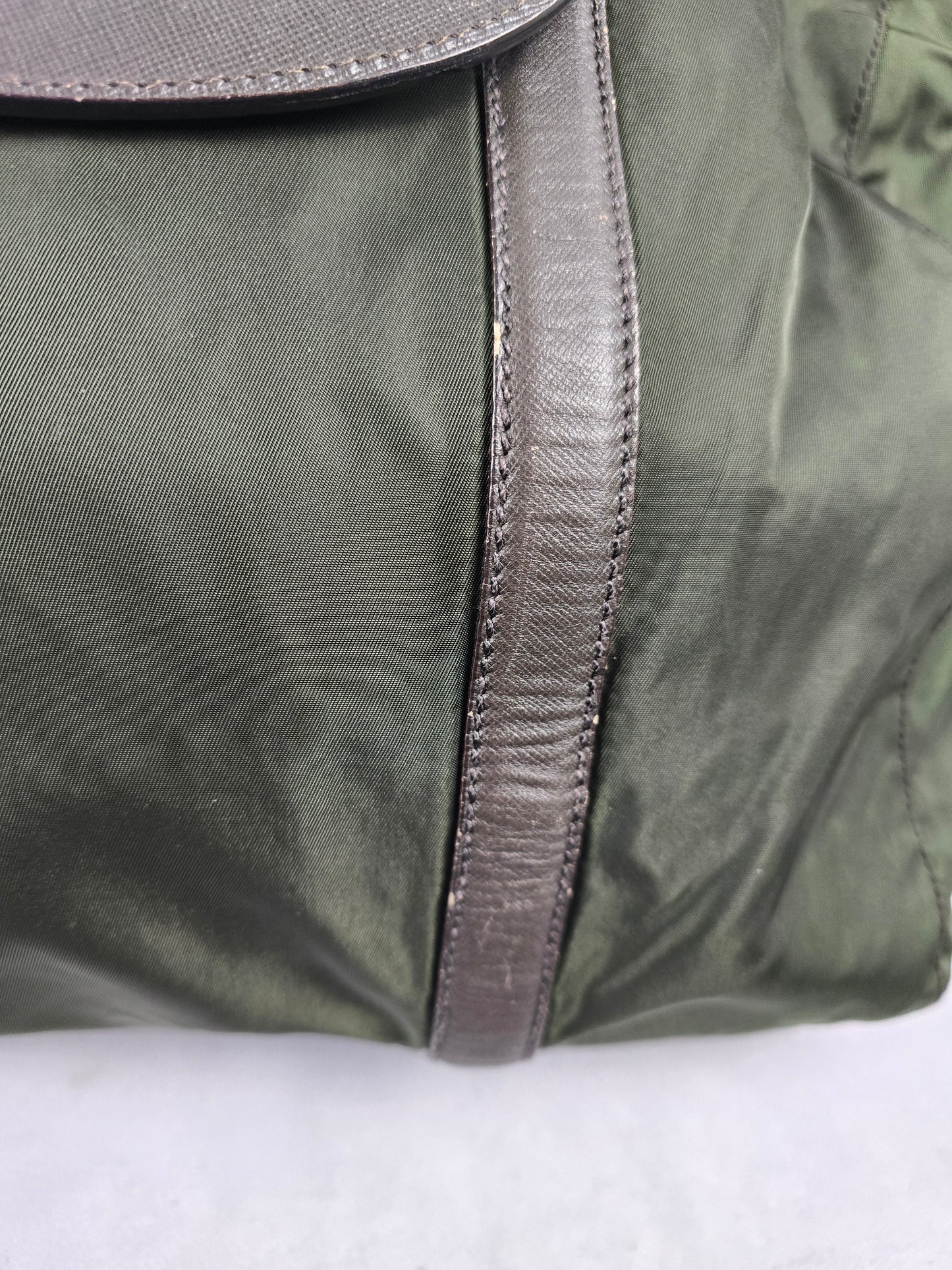 Prada Tessuto Nylon Olive Green Boston Bag