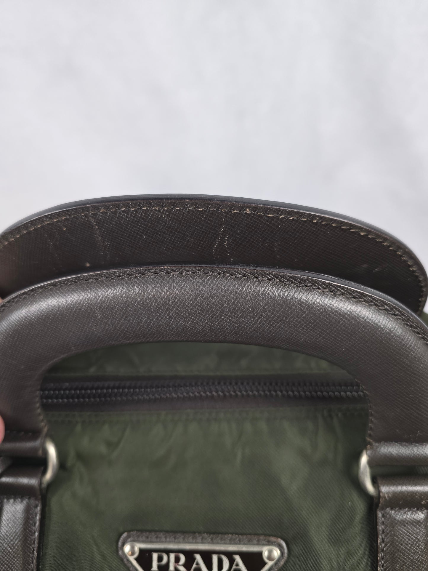 Prada Tessuto Nylon Olive Green Boston Bag
