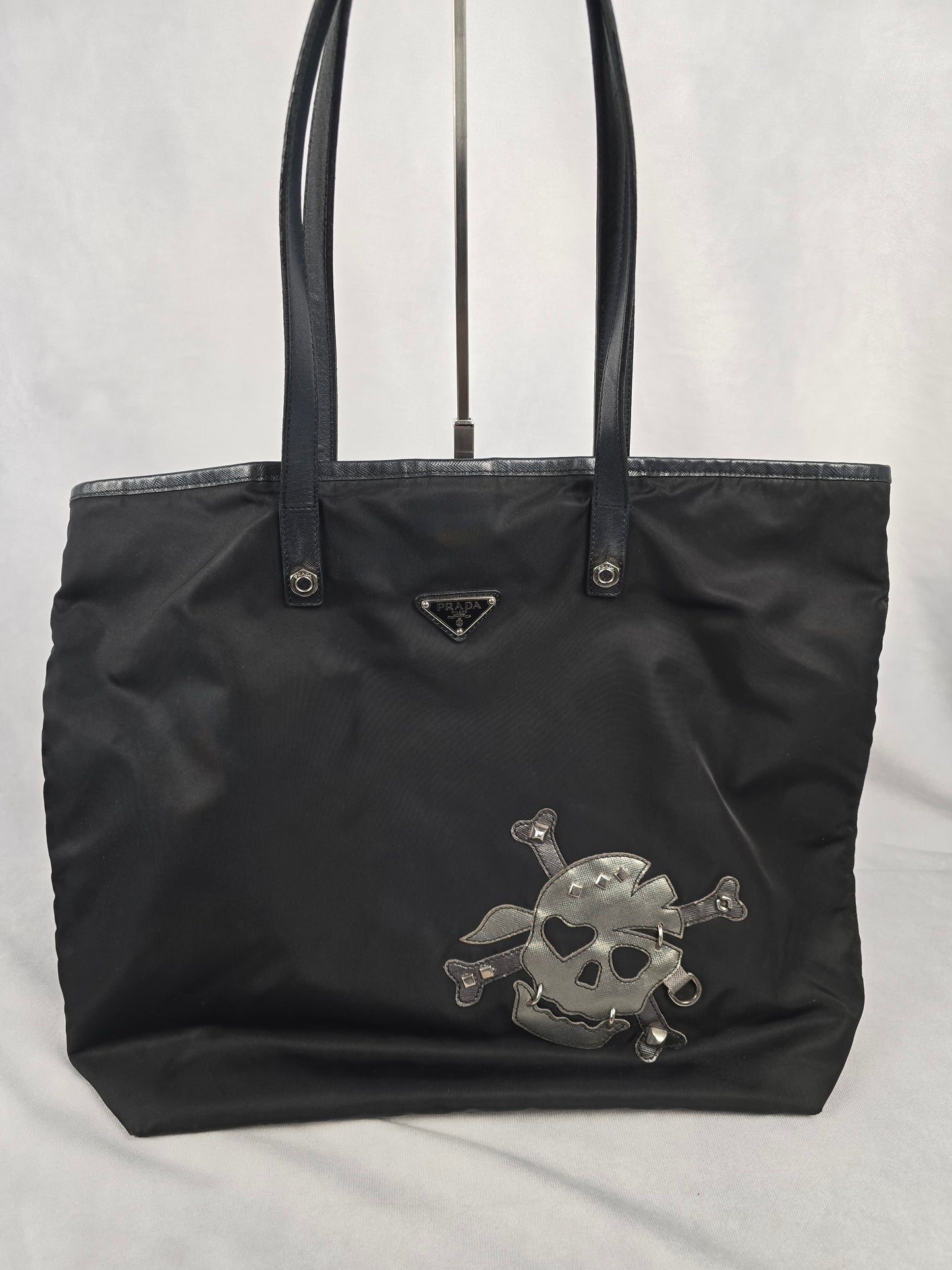 Prada Tessuto Nylon Black Skull Tote