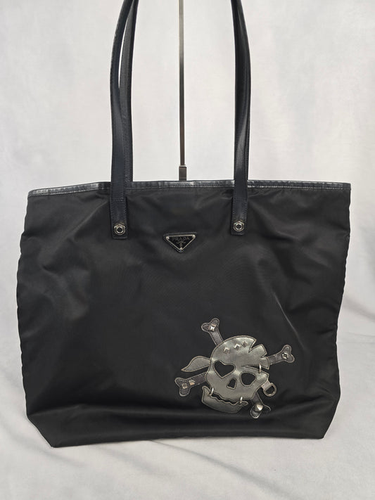 Prada Tessuto Nylon Black Skull Tote