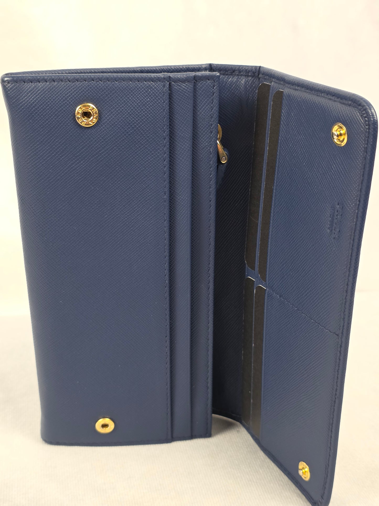 Prada Blue Saffiano Leather Continental Flap Wallet