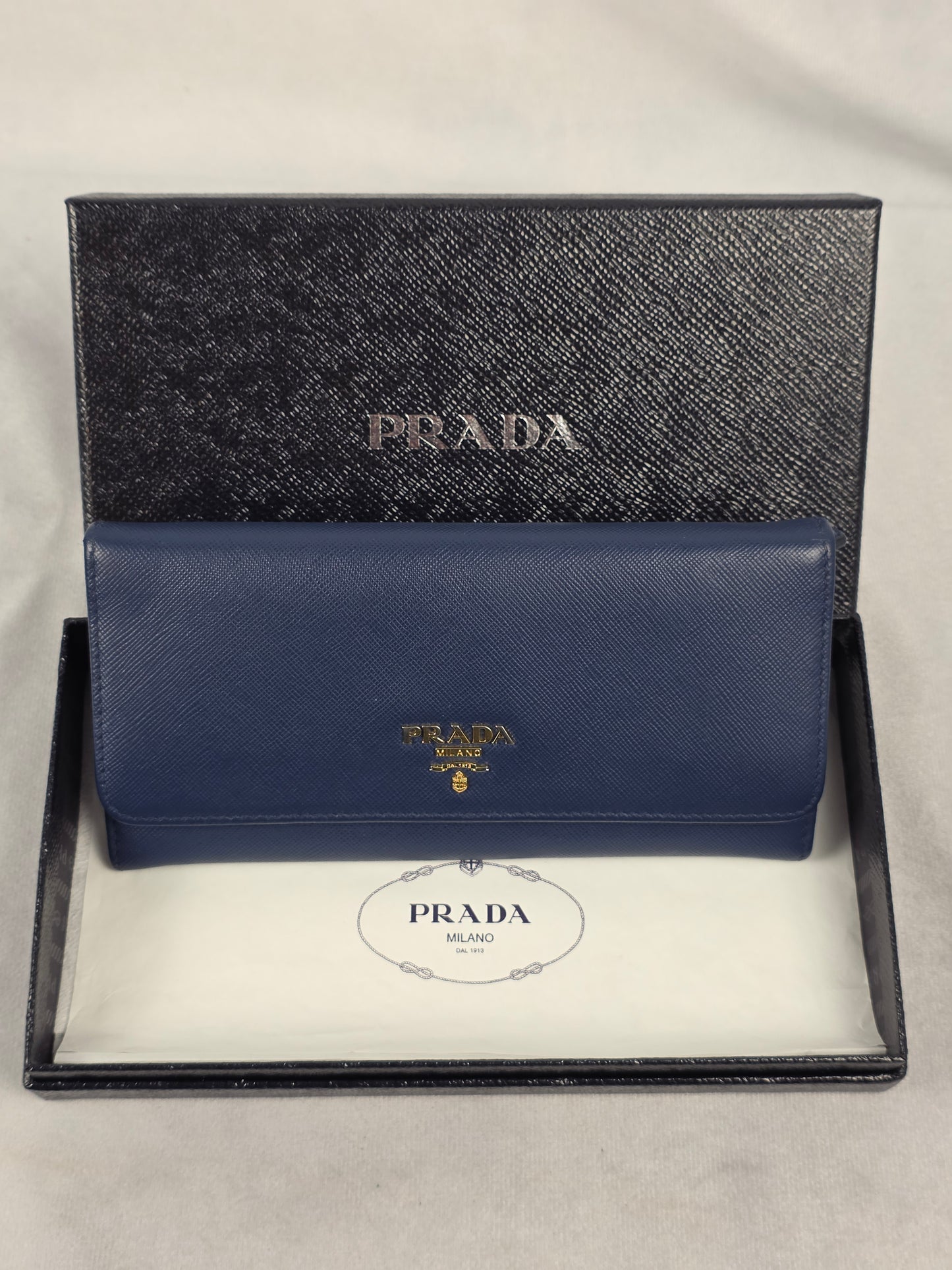 Prada Blue Saffiano Leather Continental Flap Wallet
