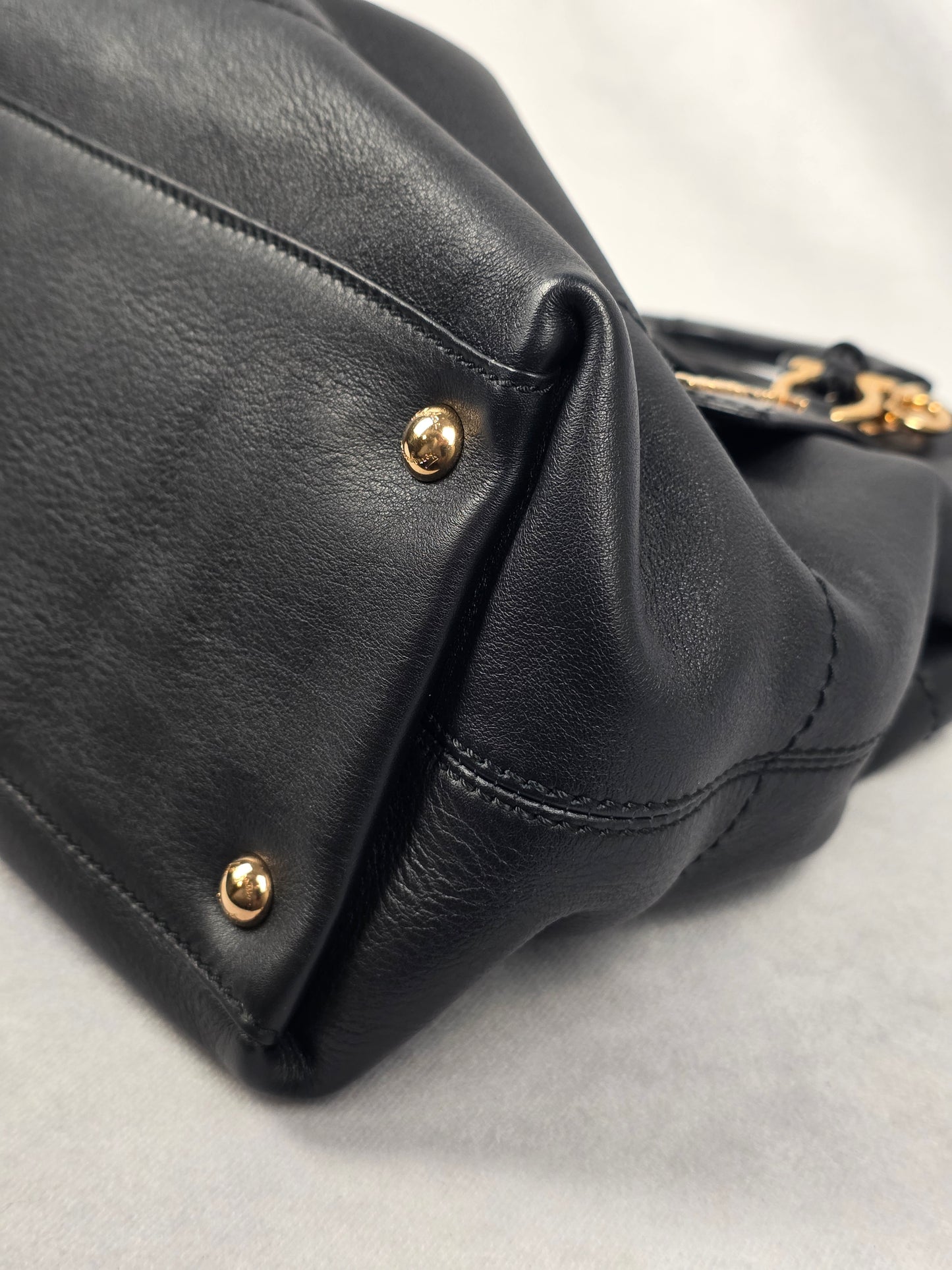 Salvatore Ferragamo Gancini Soft Black Leather Tote Bag + Strap