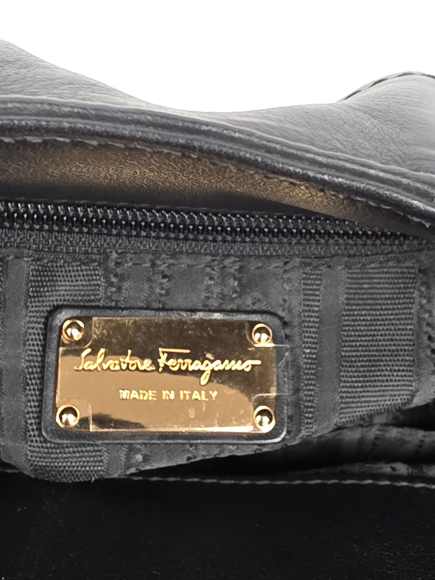 Salvatore Ferragamo Gancini Soft Black Leather Tote Bag + Strap