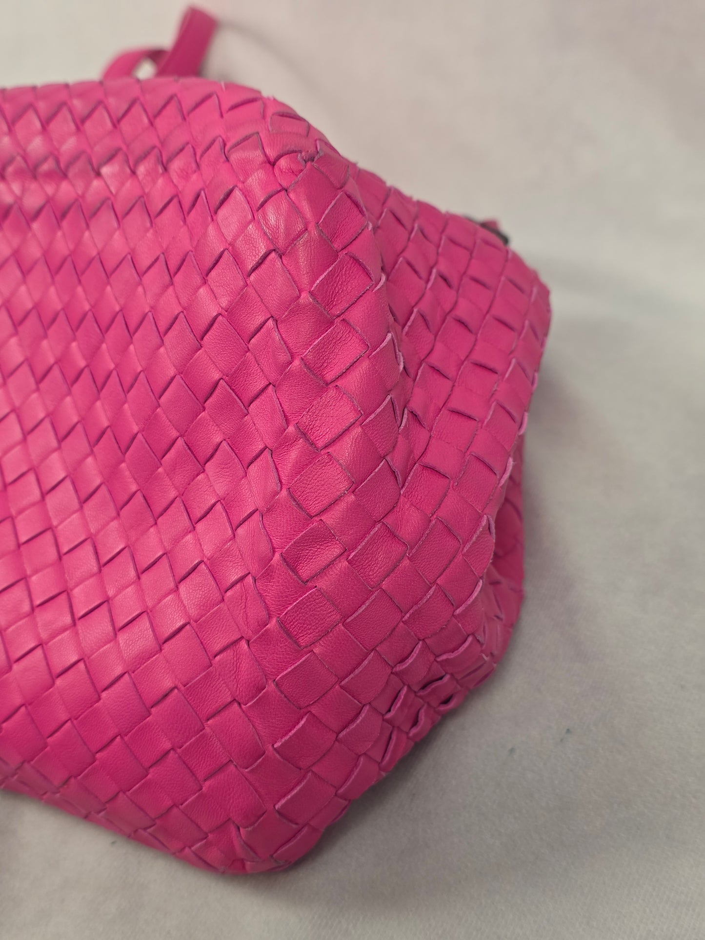 Bottega Veneta Pink Intrecciato Woven Nappa Leather Medium Cesta Tote
