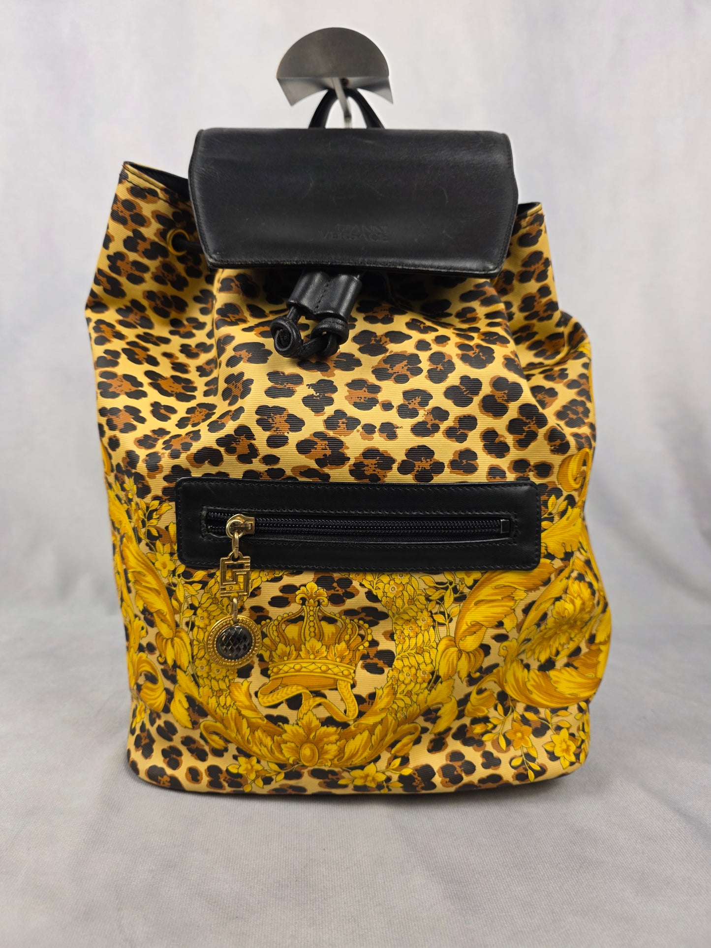 Gianni Versace Barocco and Leopard Print Backpack