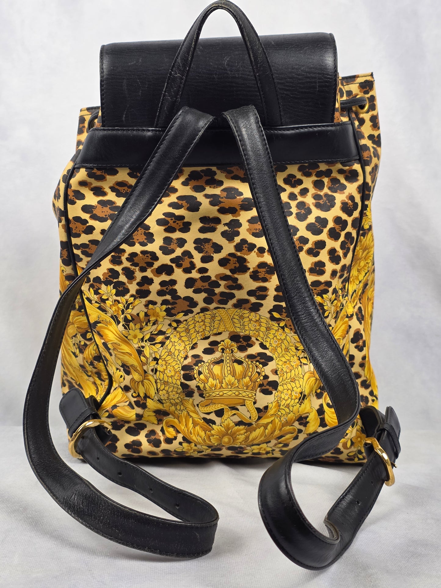 Gianni Versace Barocco and Leopard Print Backpack