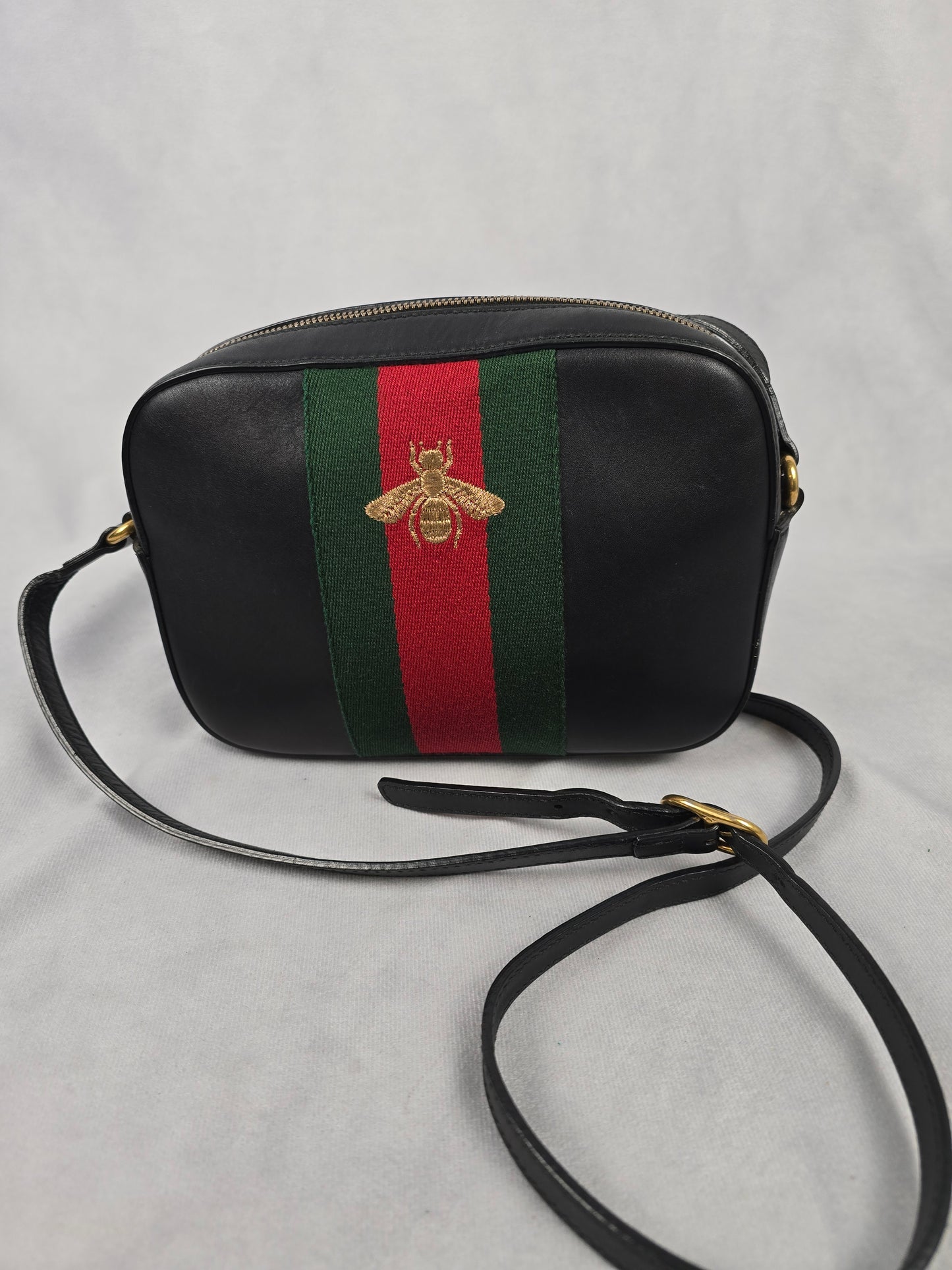Gucci Bee Webby Navy Calfskin Leather Crossbody