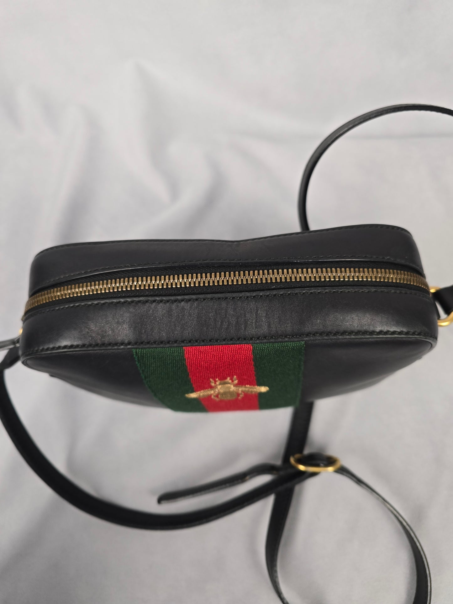 Gucci Bee Webby Navy Calfskin Leather Crossbody
